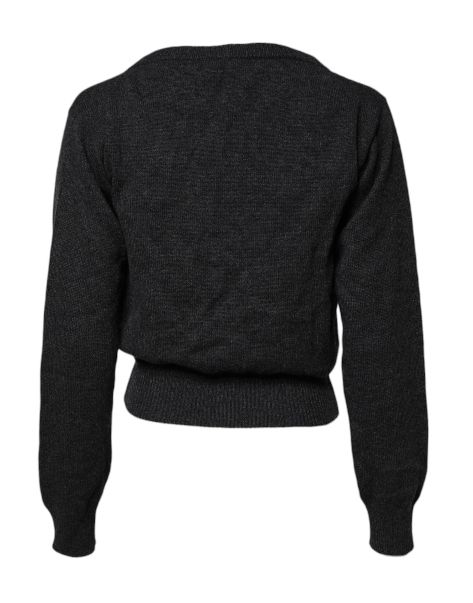 Dolce & Gabbana Grey Cashmere Deep V-neck Pullover Sweater | Regal Royce