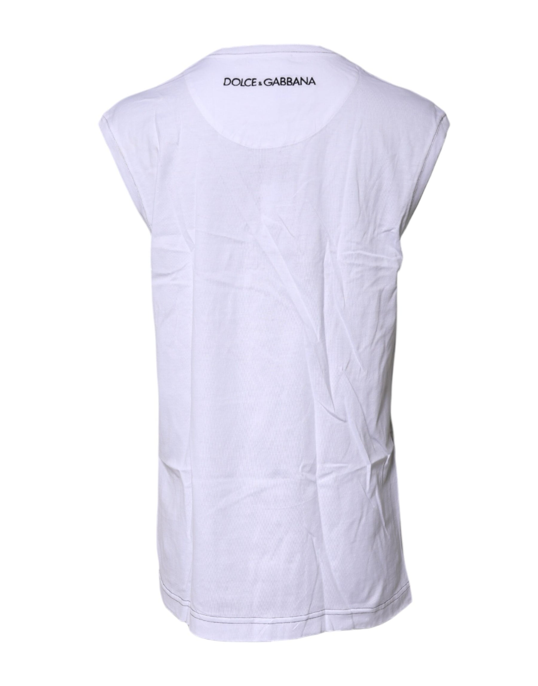 Dolce & Gabbana White Cotton Sleeveless Printed Tank T-shirt | Regal Royce