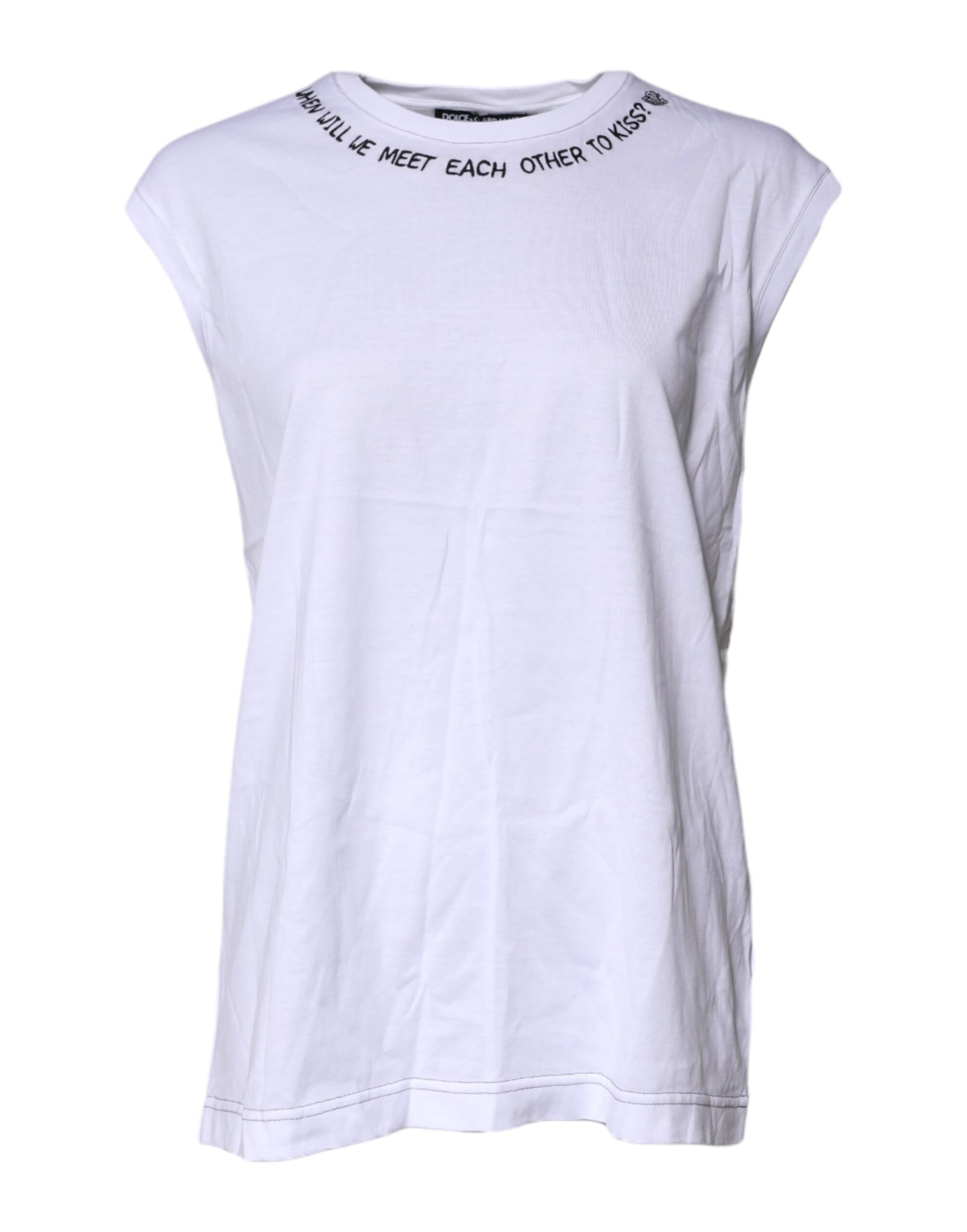 Dolce & Gabbana White Cotton Sleeveless Printed Tank T-shirt | Regal Royce
