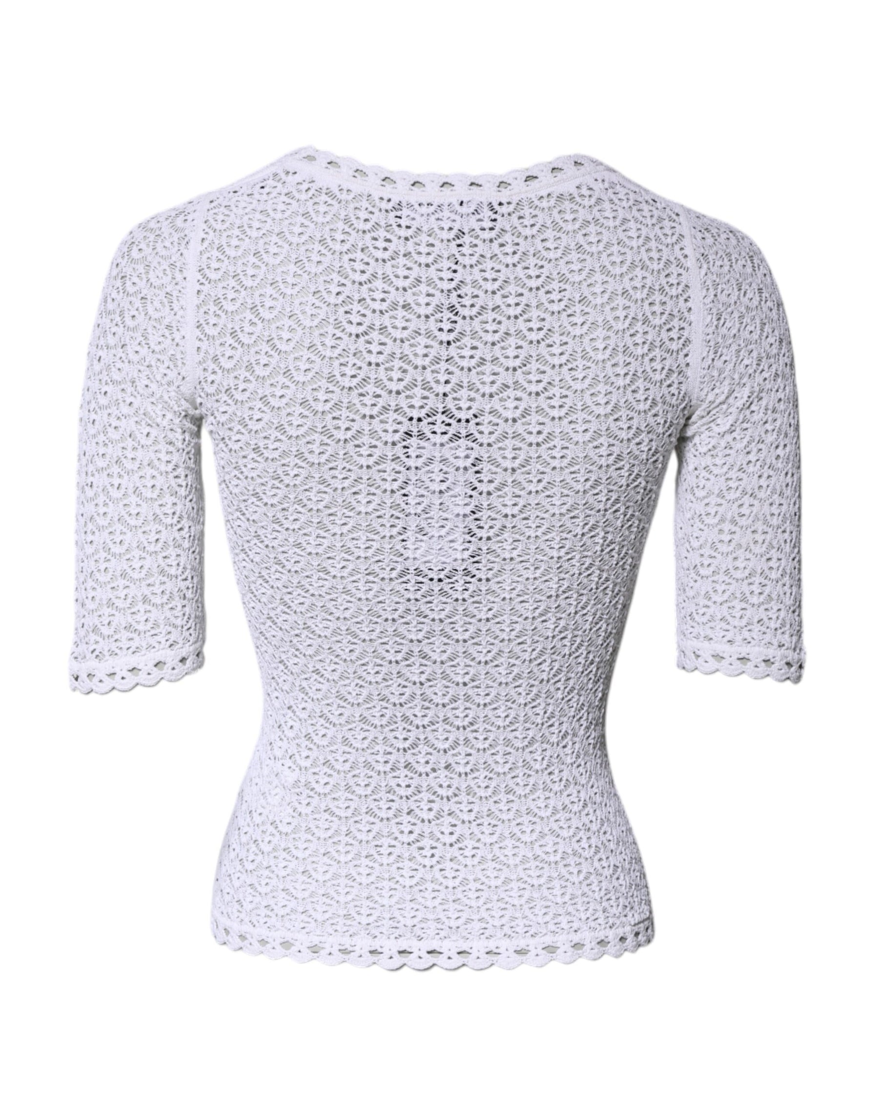 Dolce & Gabbana White Viscose Short Sleeve Crochet Top | Regal Royce