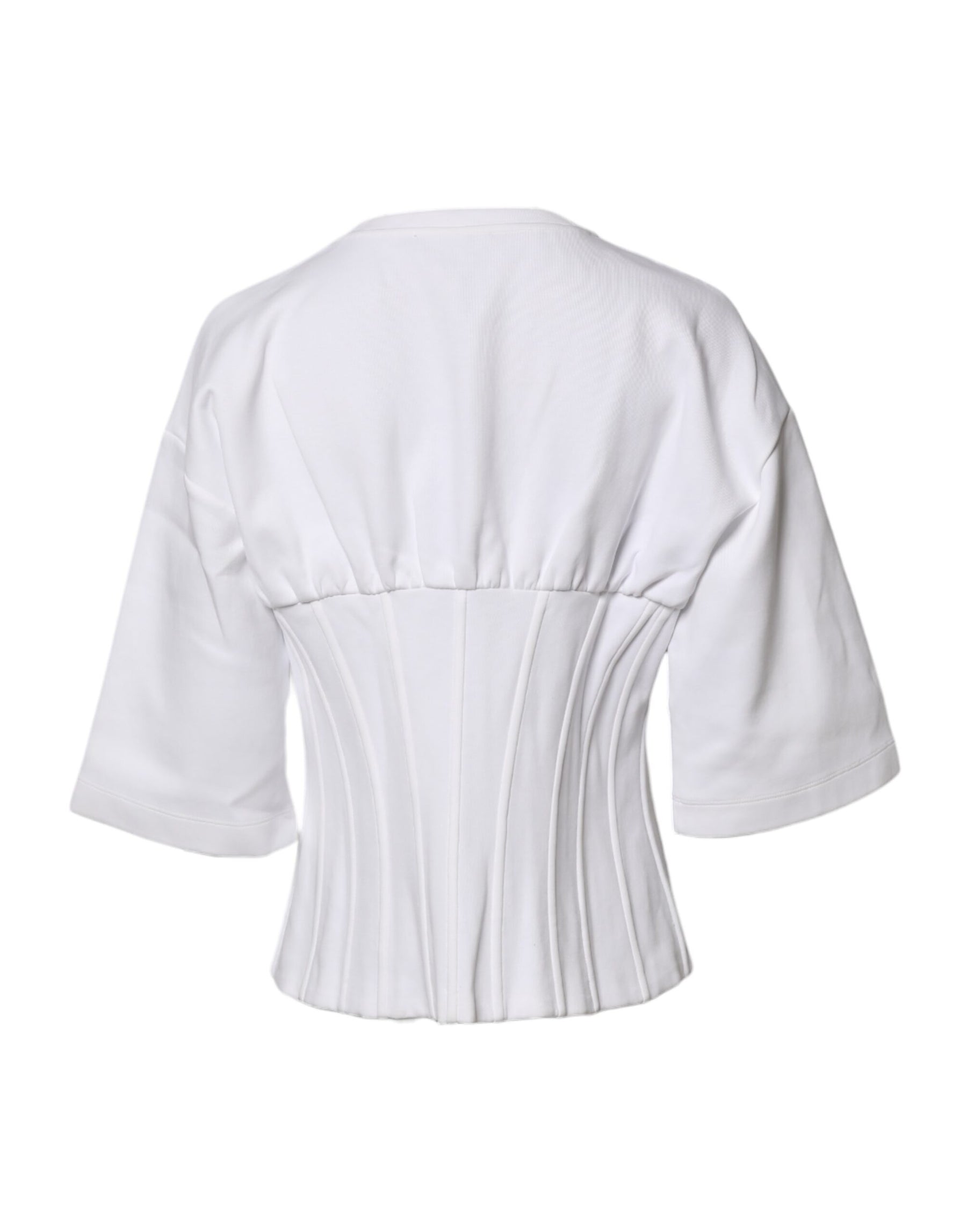 Dolce & Gabbana White Cotton Blend 3/4 Sleeves Blouse Top | Regal Royce