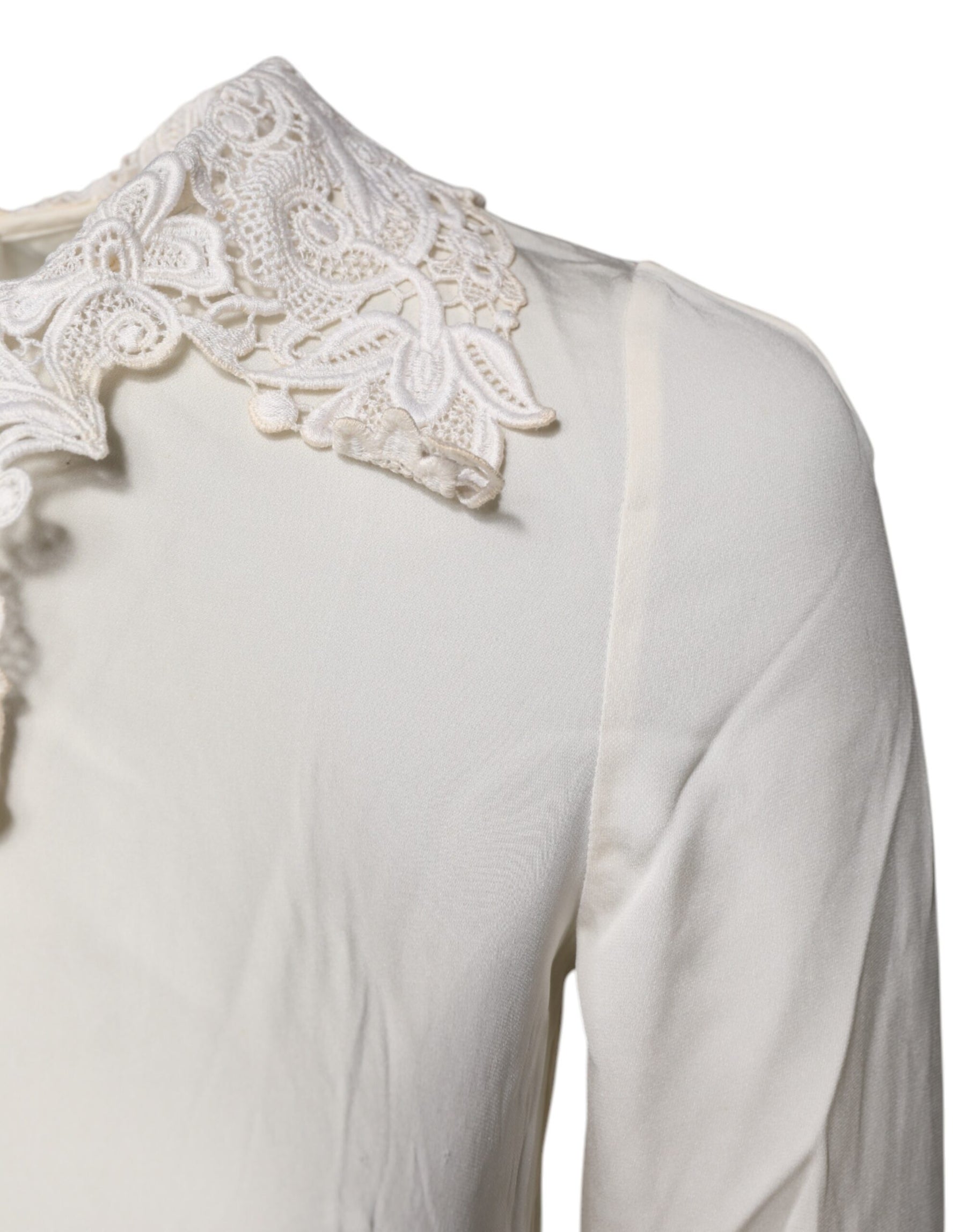 Dolce & Gabbana Cream Floral Lace Long Sleeves Blouse Top | Regal Royce