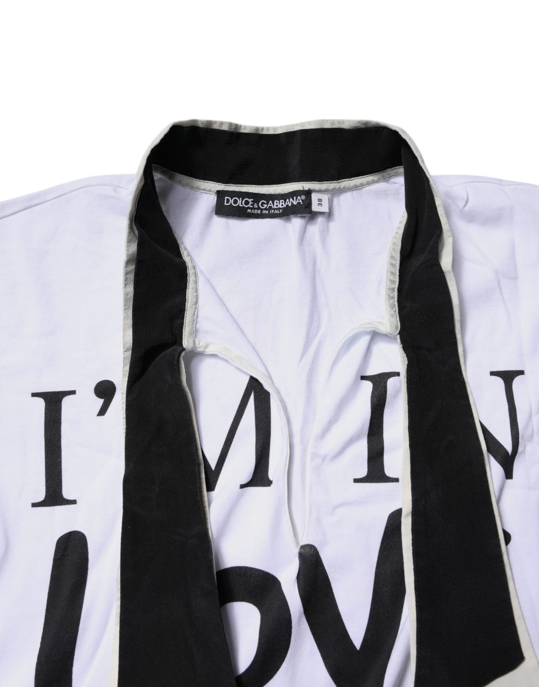 Dolce & Gabbana White Cotton Silk Blend Ascot Collar T-shirt | Regal Royce