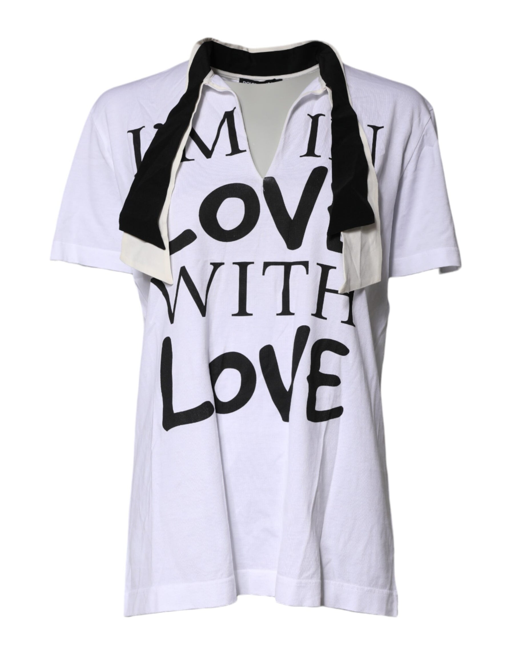 Dolce & Gabbana White Cotton Silk Blend Ascot Collar T-shirt | Regal Royce