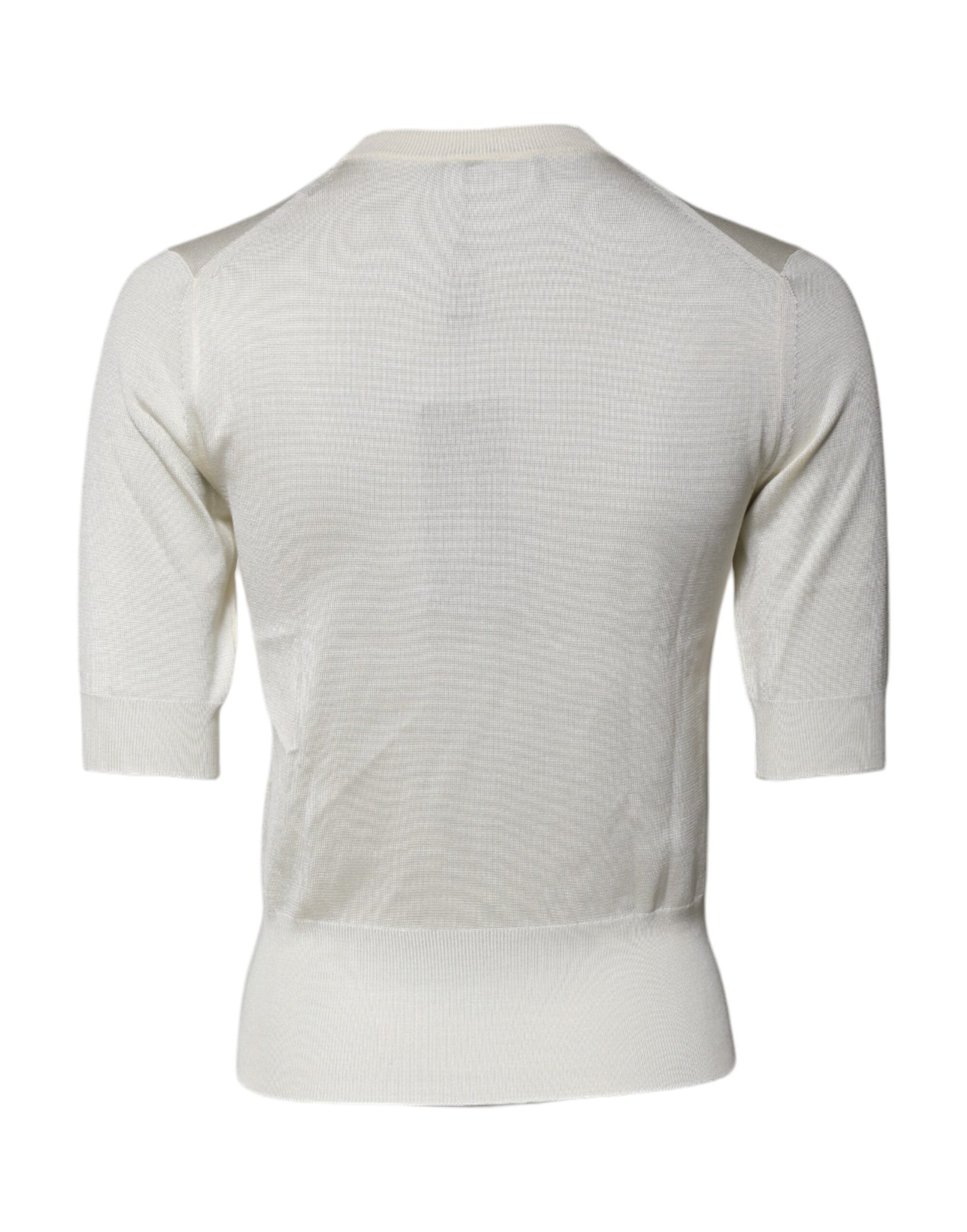 Dolce & Gabbana Cream Short Sleeve Silk Round Neck Blouse Top | Regal Royce