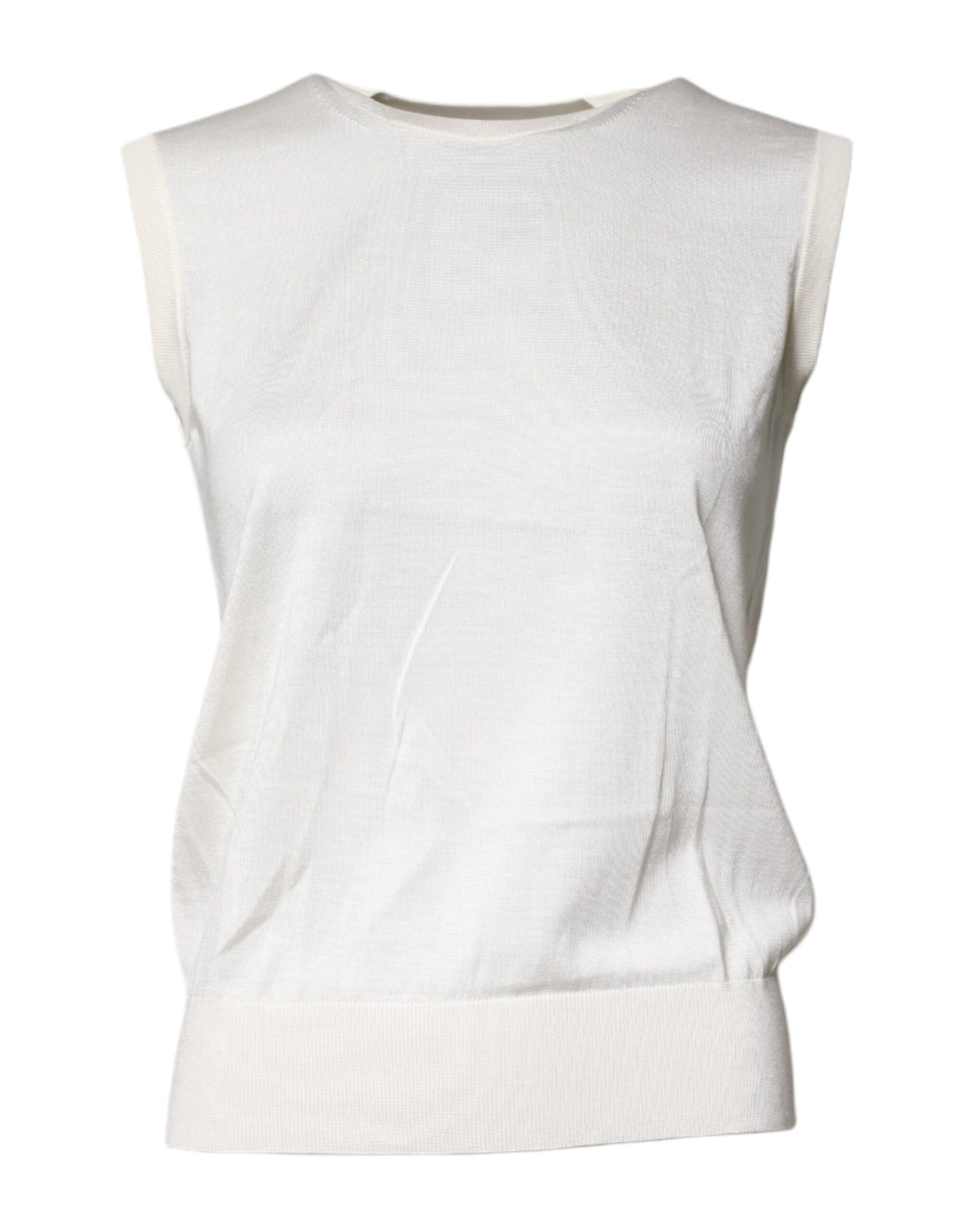 Dolce & Gabbana Cream Sleeveless Silk Round Neck Tank Top | Regal Royce