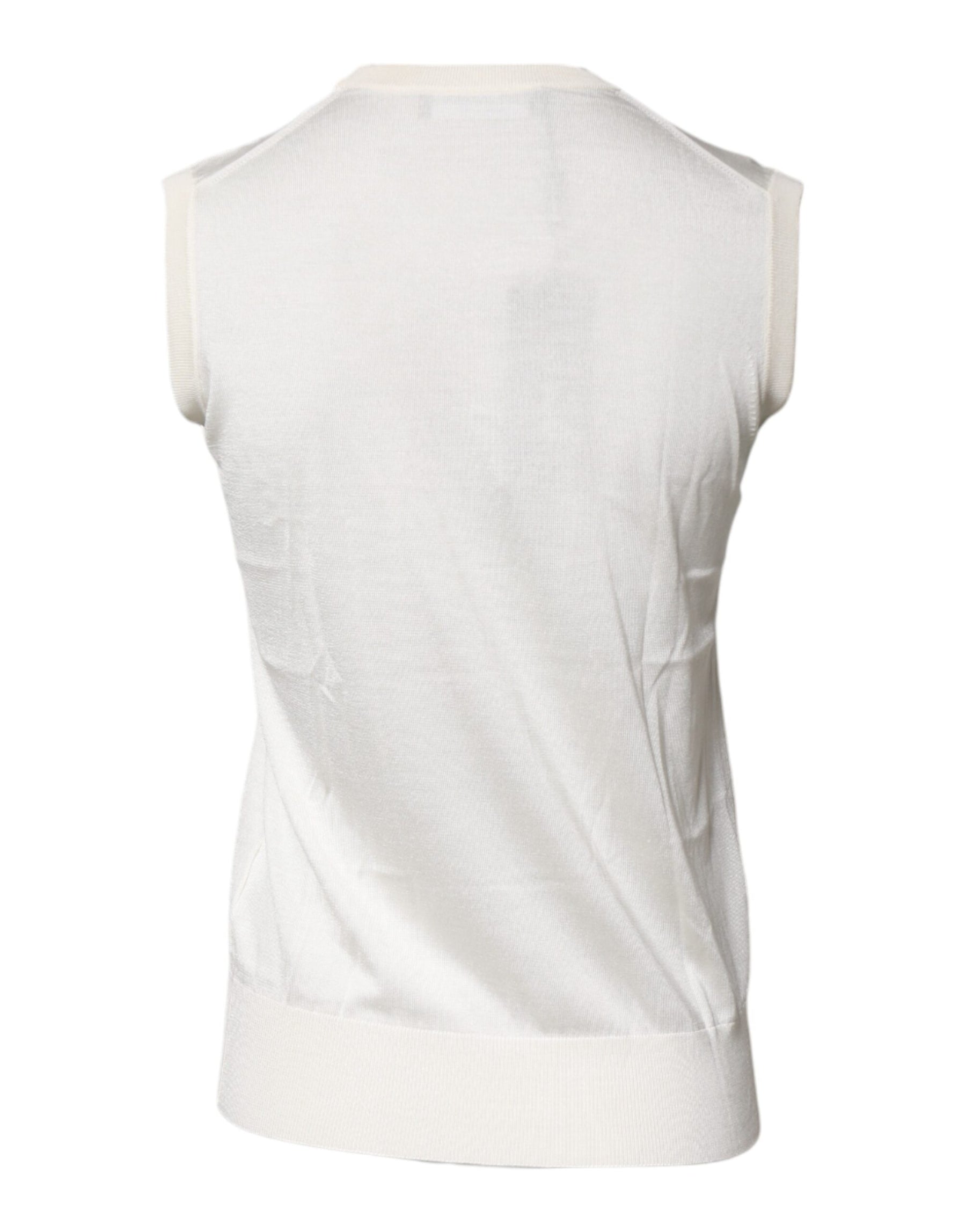 Dolce & Gabbana Cream Sleeveless Silk Round Neck Tank Top | Regal Royce