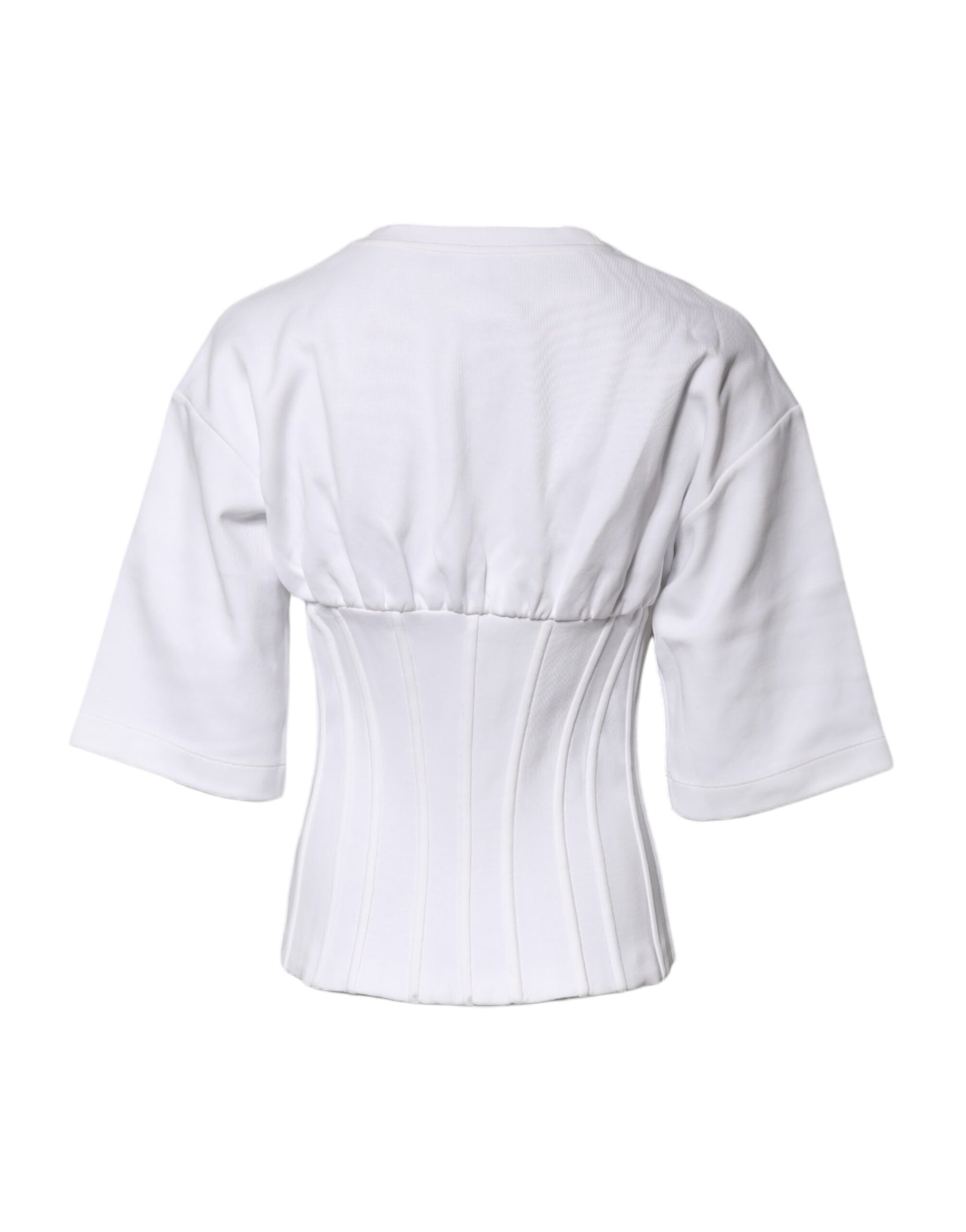 Dolce & Gabbana White Cotton Blend 3/4 Sleeves Blouse Top | Regal Royce