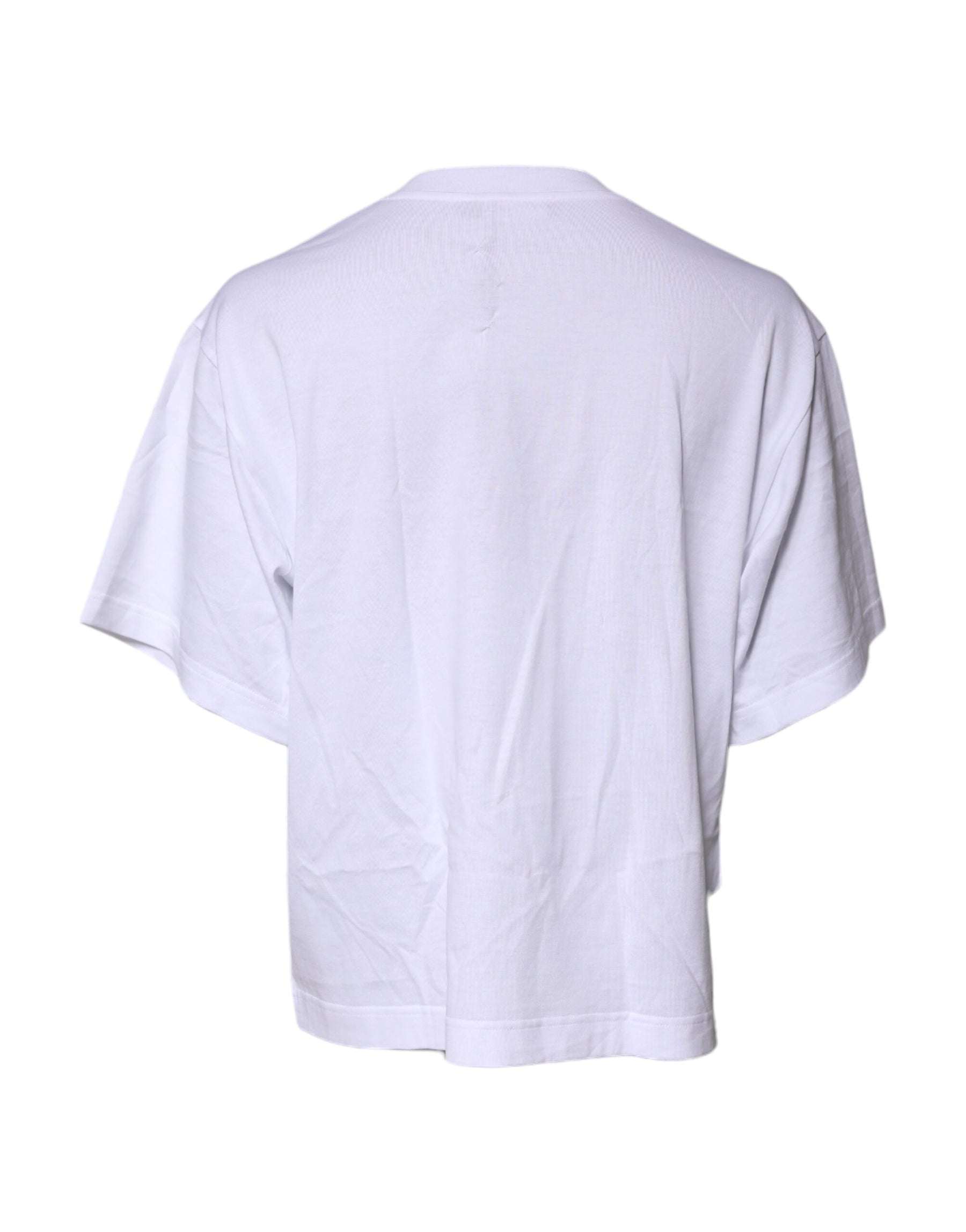 Dolce & Gabbana White Printed Round Neck Top Cotton T-shirt | Regal Royce