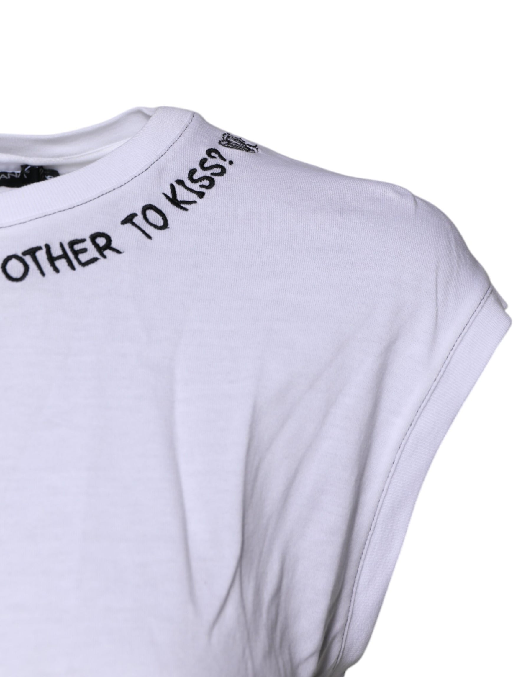 Dolce & Gabbana White Cotton Sleeveless Printed Tank T-shirt | Regal Royce