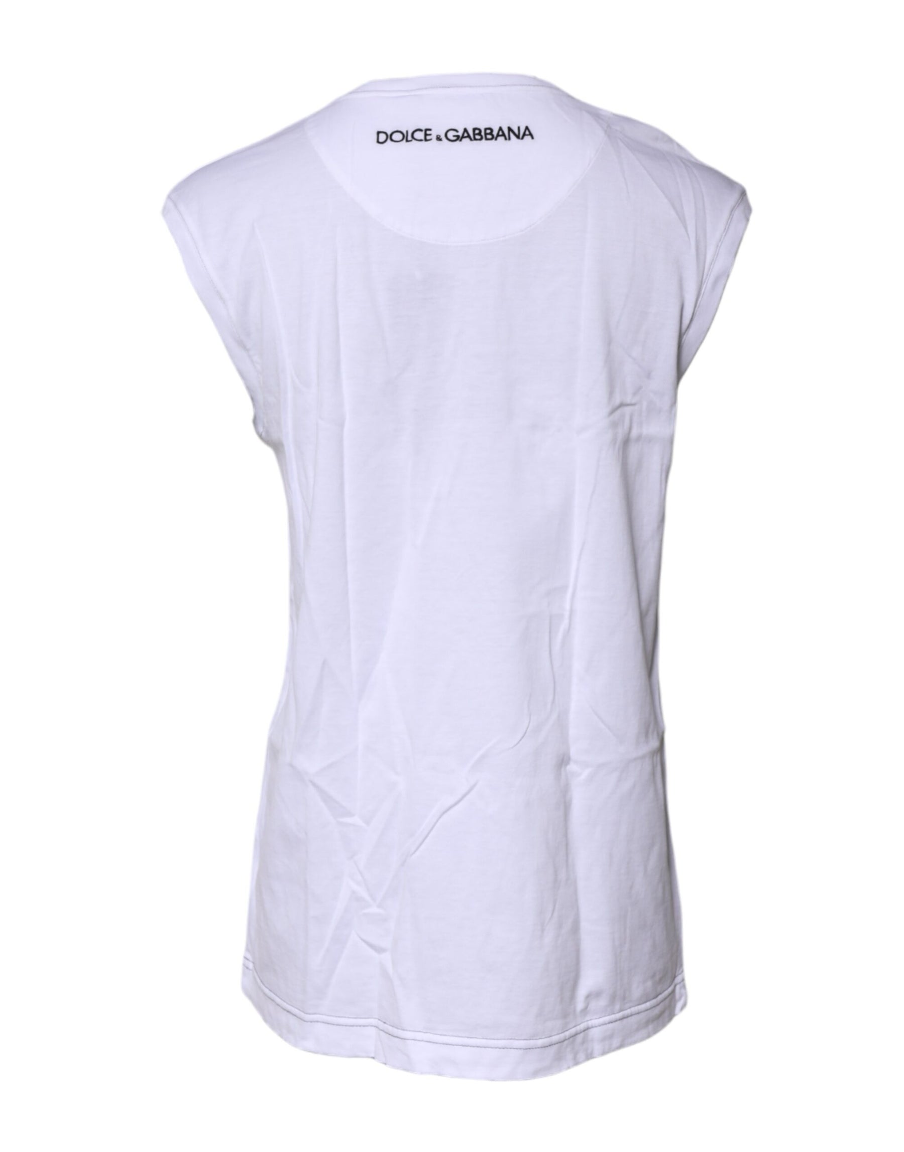 Dolce & Gabbana White Cotton Sleeveless Printed Tank T-shirt | Regal Royce