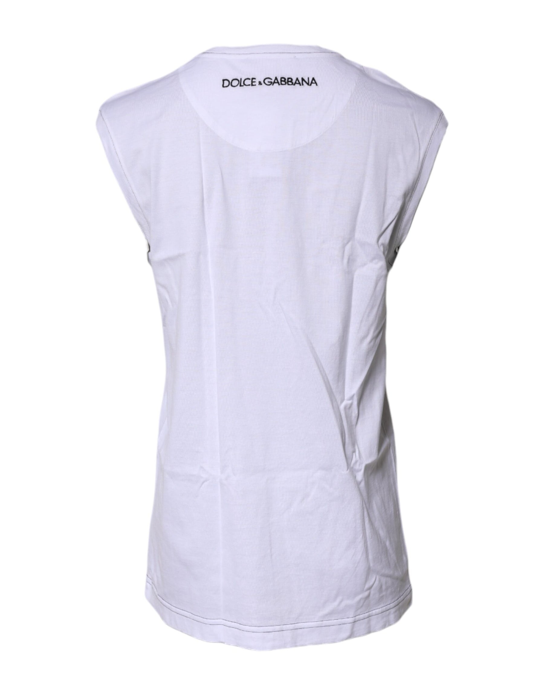 Dolce & Gabbana White Cotton Sleeveless Printed Tank T-shirt | Regal Royce