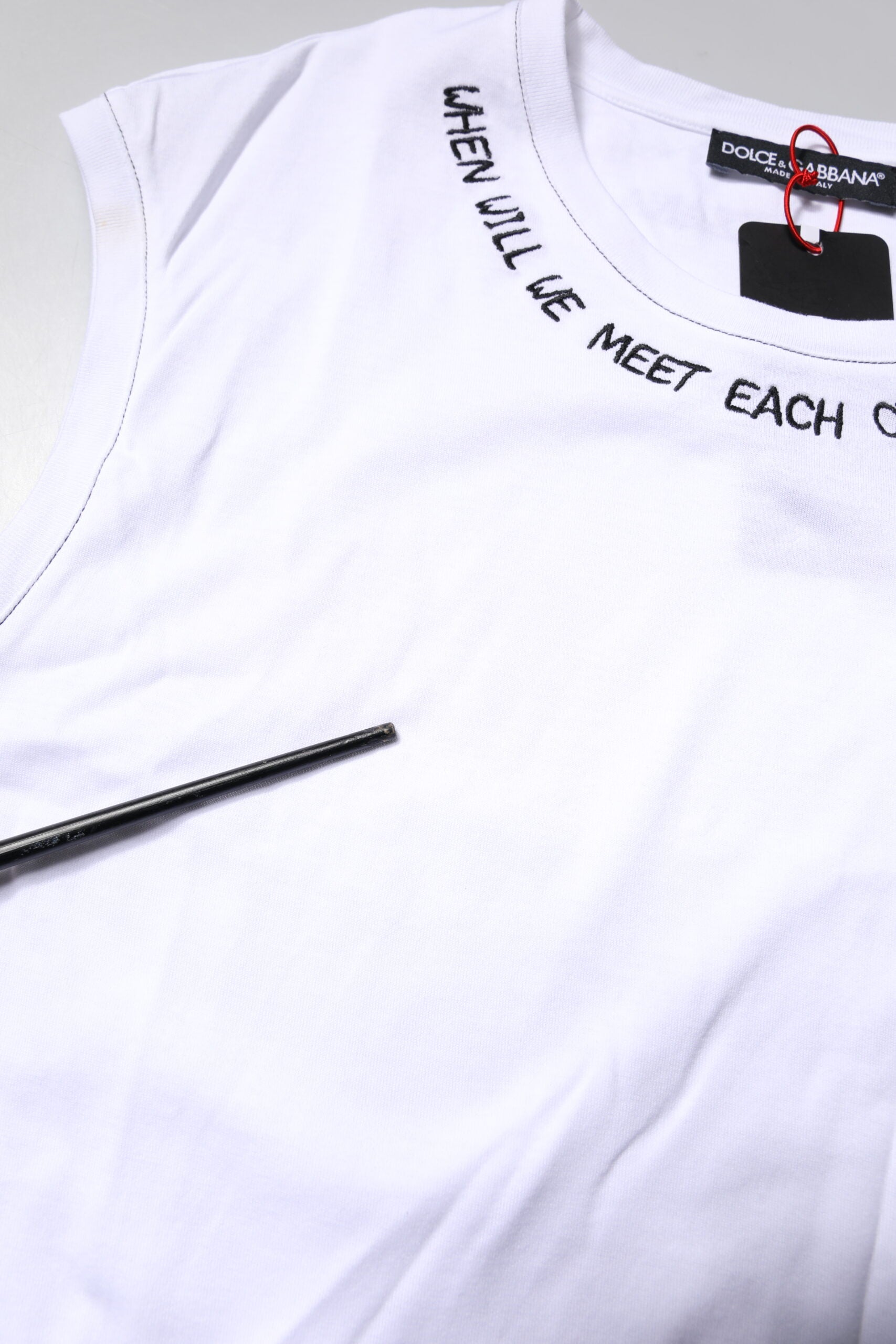 Dolce & Gabbana White Cotton Sleeveless Printed Tank T-shirt | Regal Royce