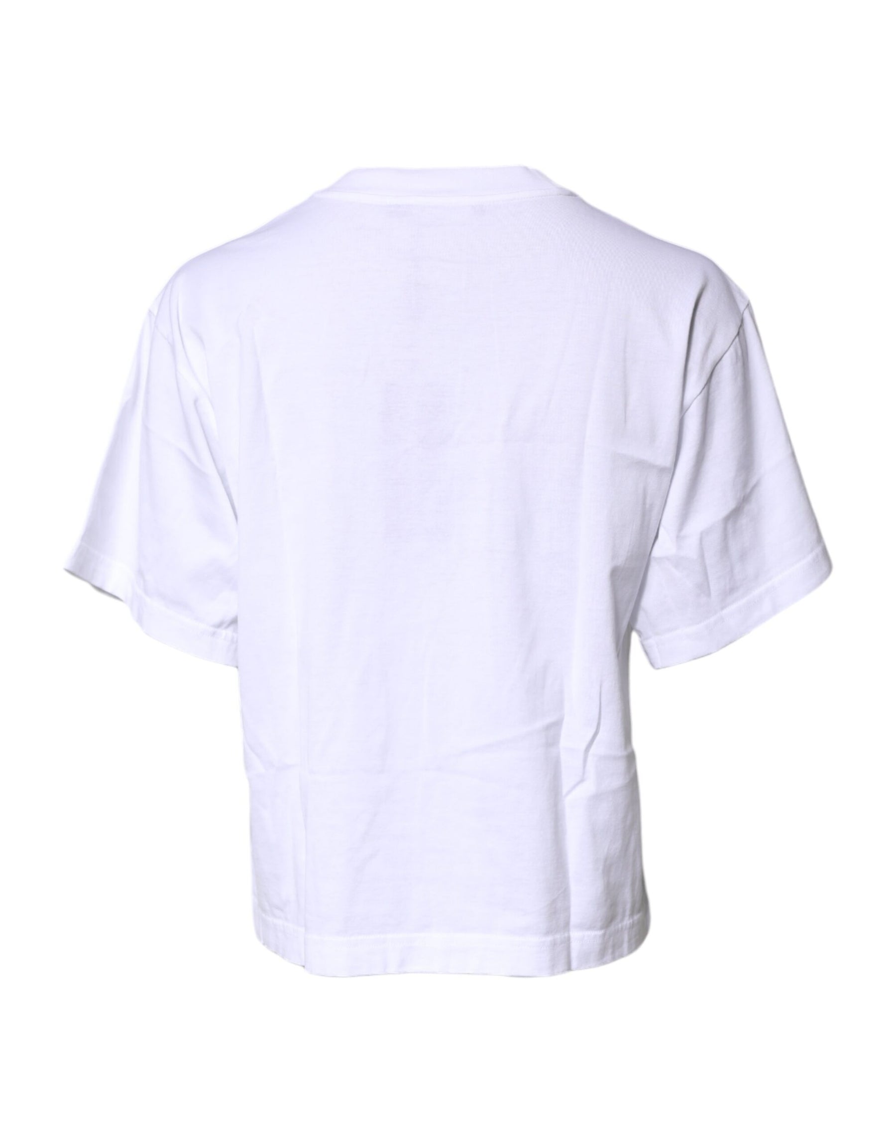 Dolce & Gabbana White Printed Round Neck Top Cotton T-shirt | Regal Royce