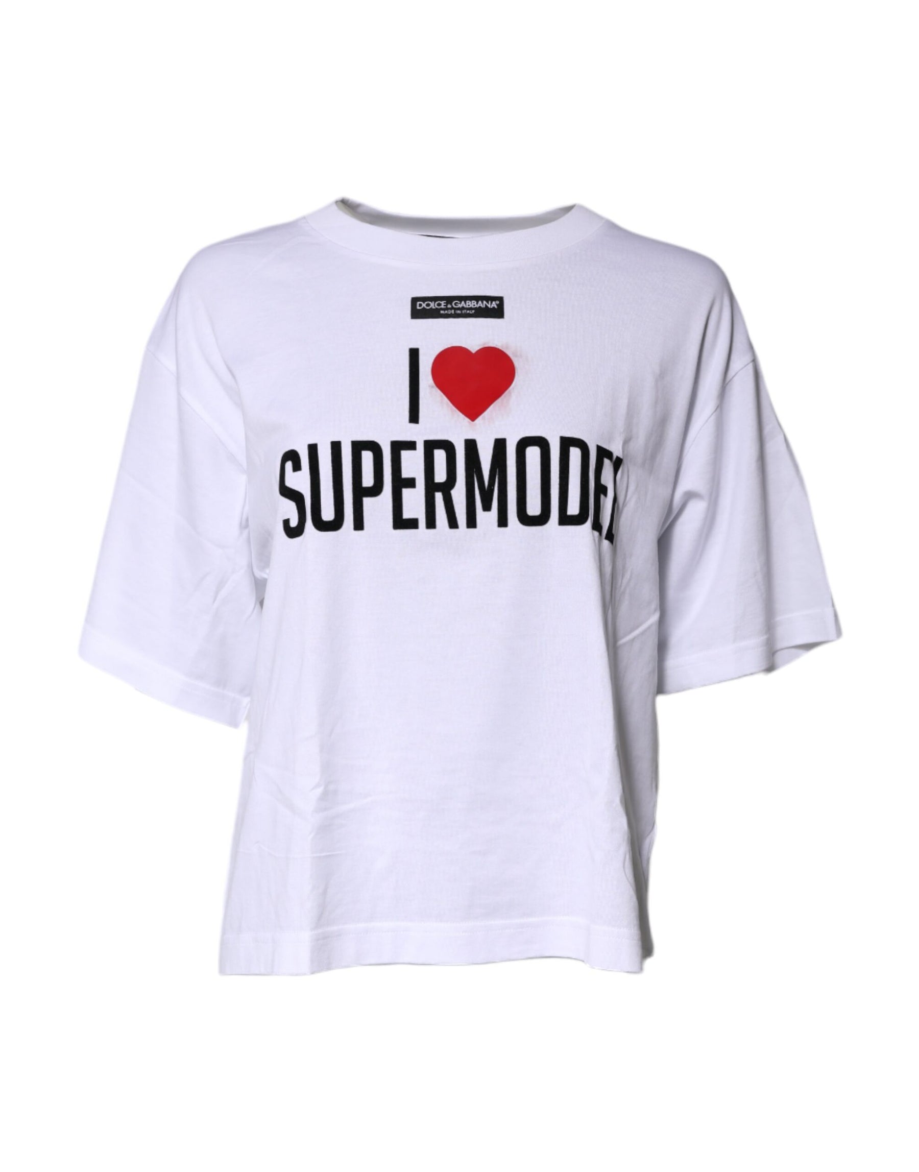 Dolce & Gabbana White Printed Round Neck Top Cotton T-shirt | Regal Royce