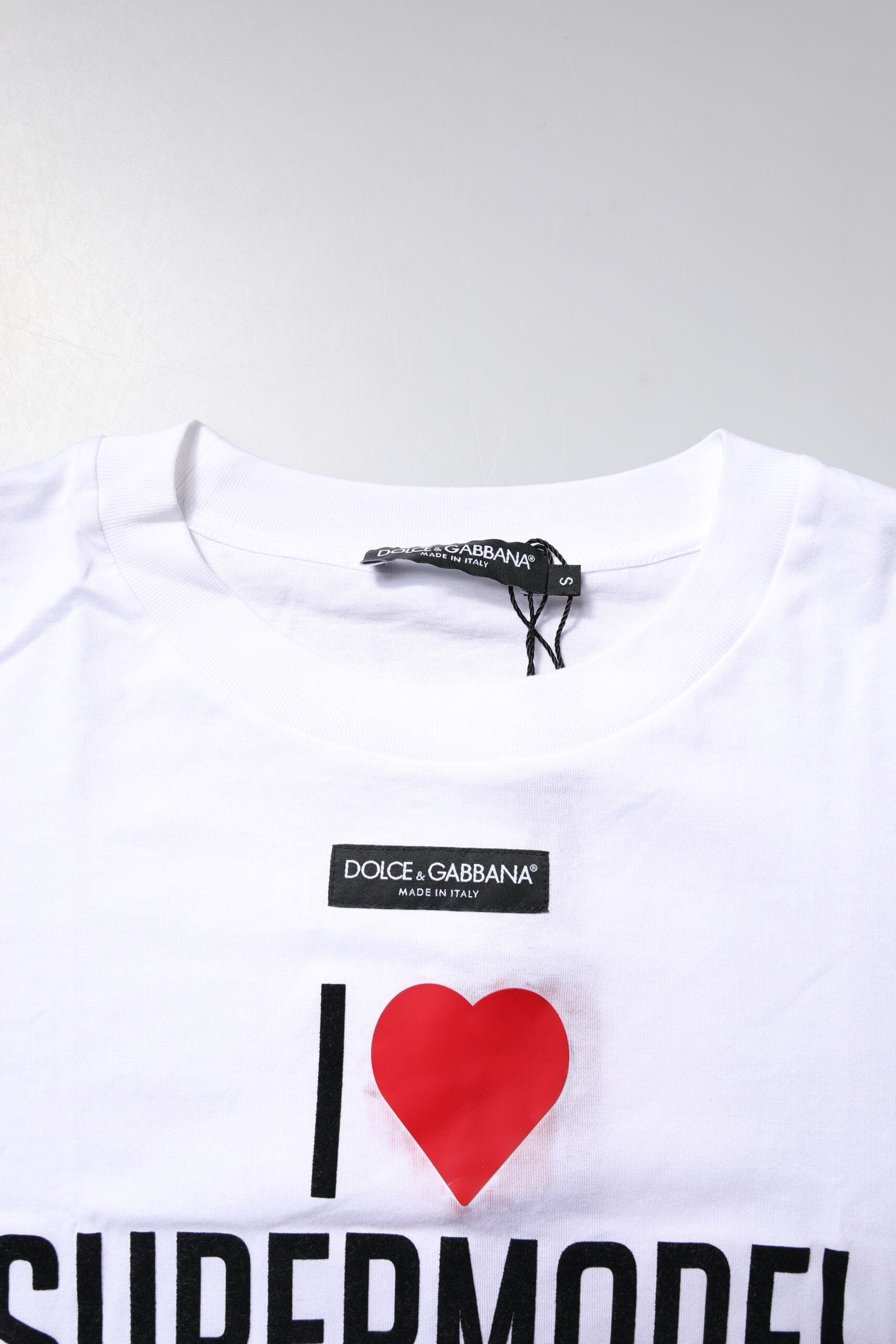 Dolce & Gabbana White Printed Round Neck Top Cotton T-shirt | Regal Royce