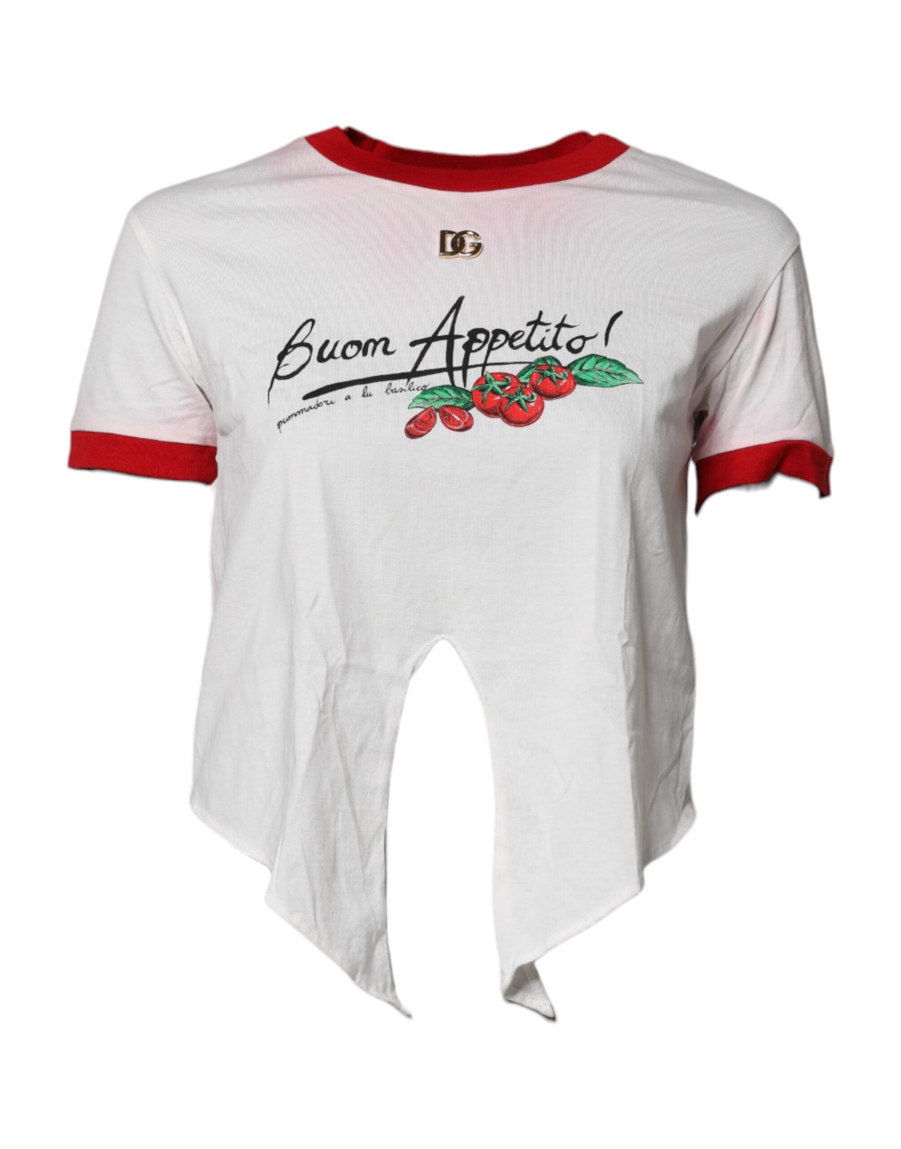 Dolce & Gabbana White Printed Round Neck Cropped Top T-shirt | Regal Royce