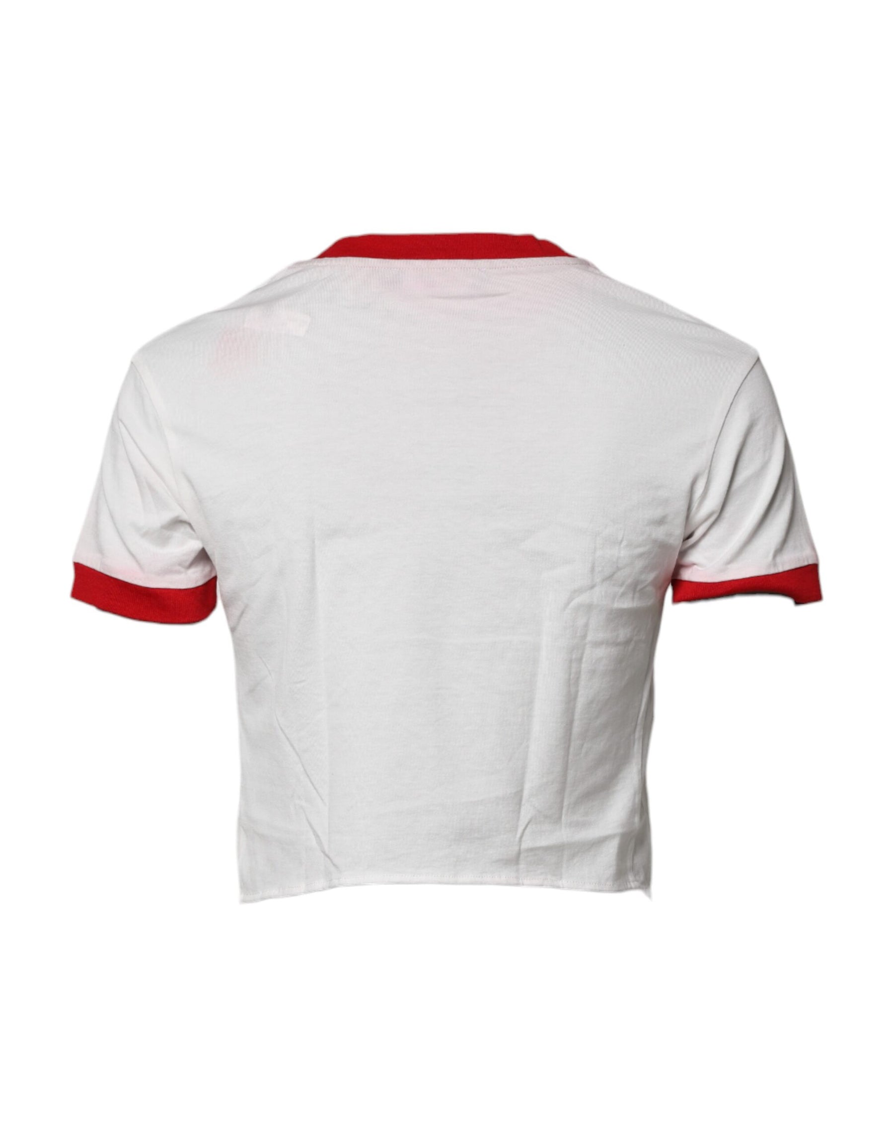 Dolce & Gabbana White Printed Round Neck Cropped Top T-shirt | Regal Royce