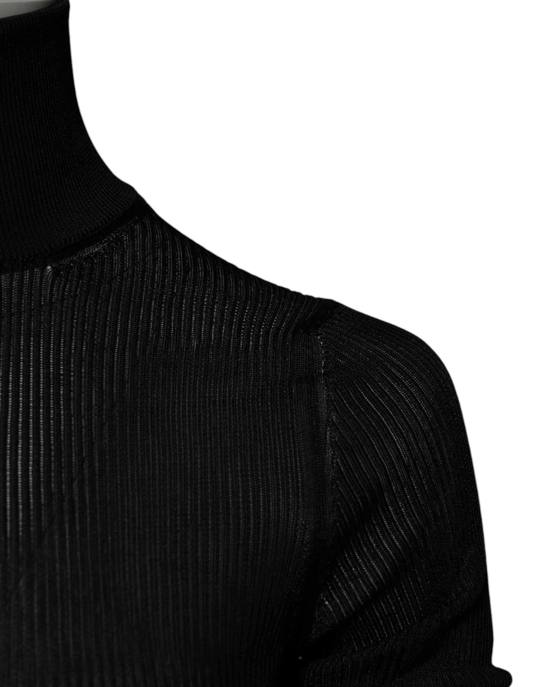 Dolce & Gabbana Black Knit Long Sleeves Turtleneck Slim Top | Regal Royce