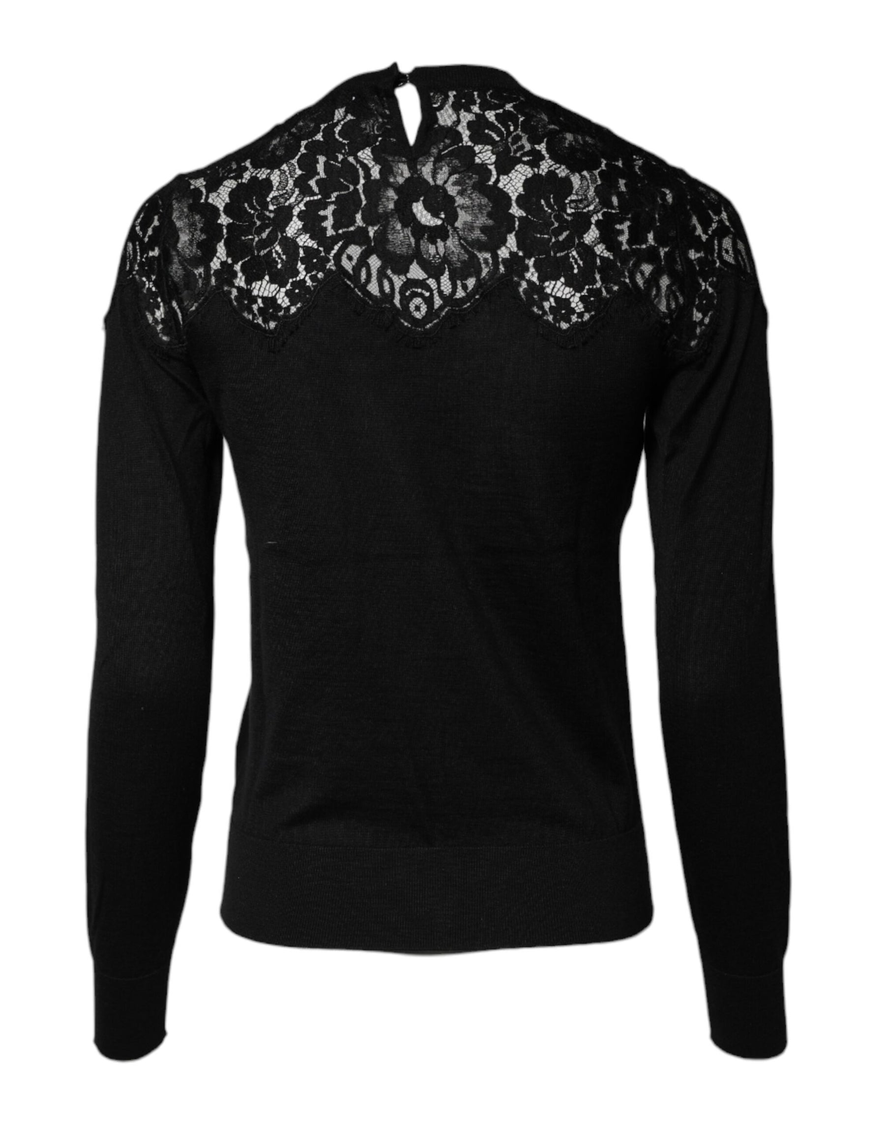 Dolce & Gabbana Black Floral Lace Long Sleeves Blouse Top | Regal Royce