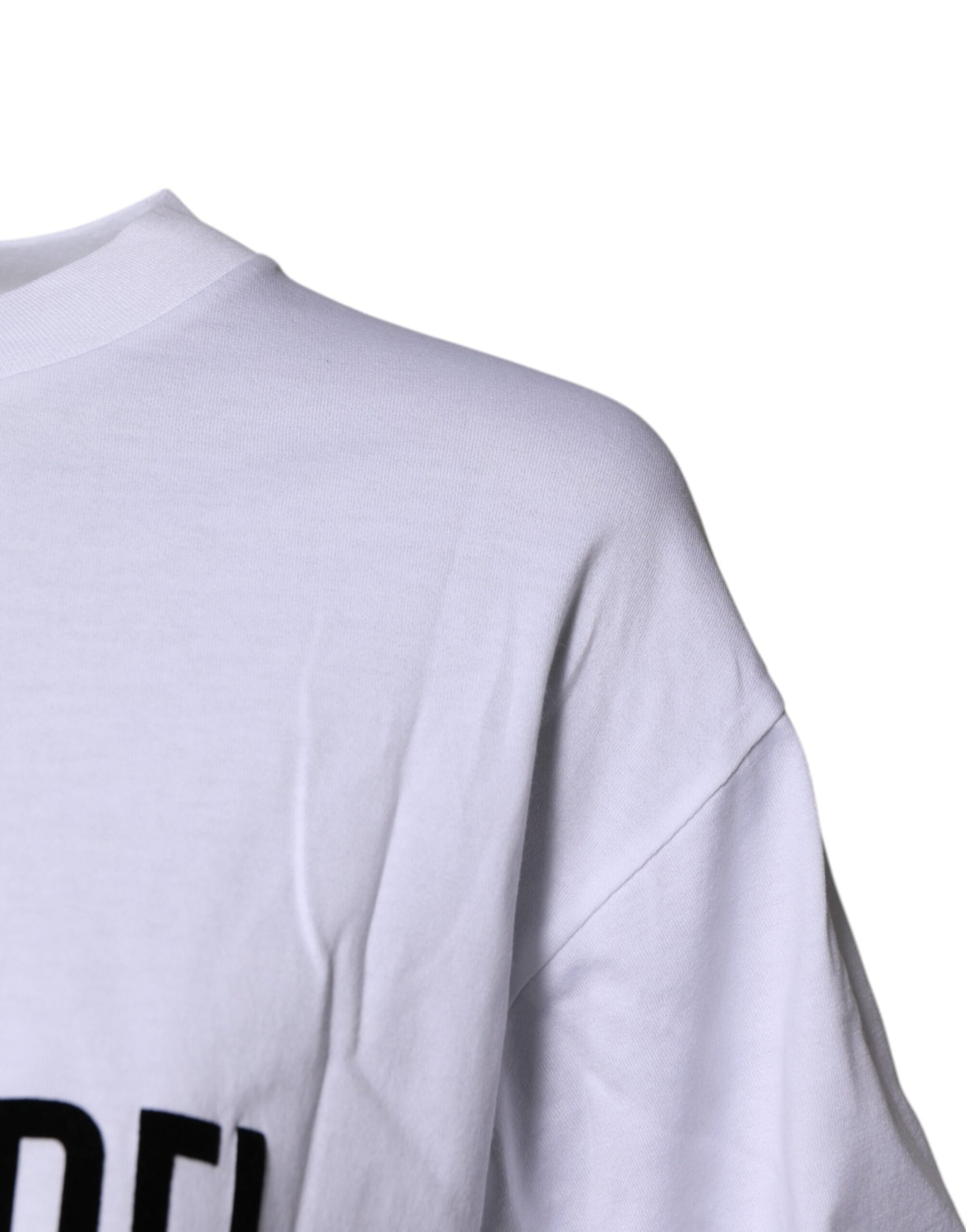 Dolce & Gabbana White Printed Round Neck Top Cotton T-shirt | Regal Royce