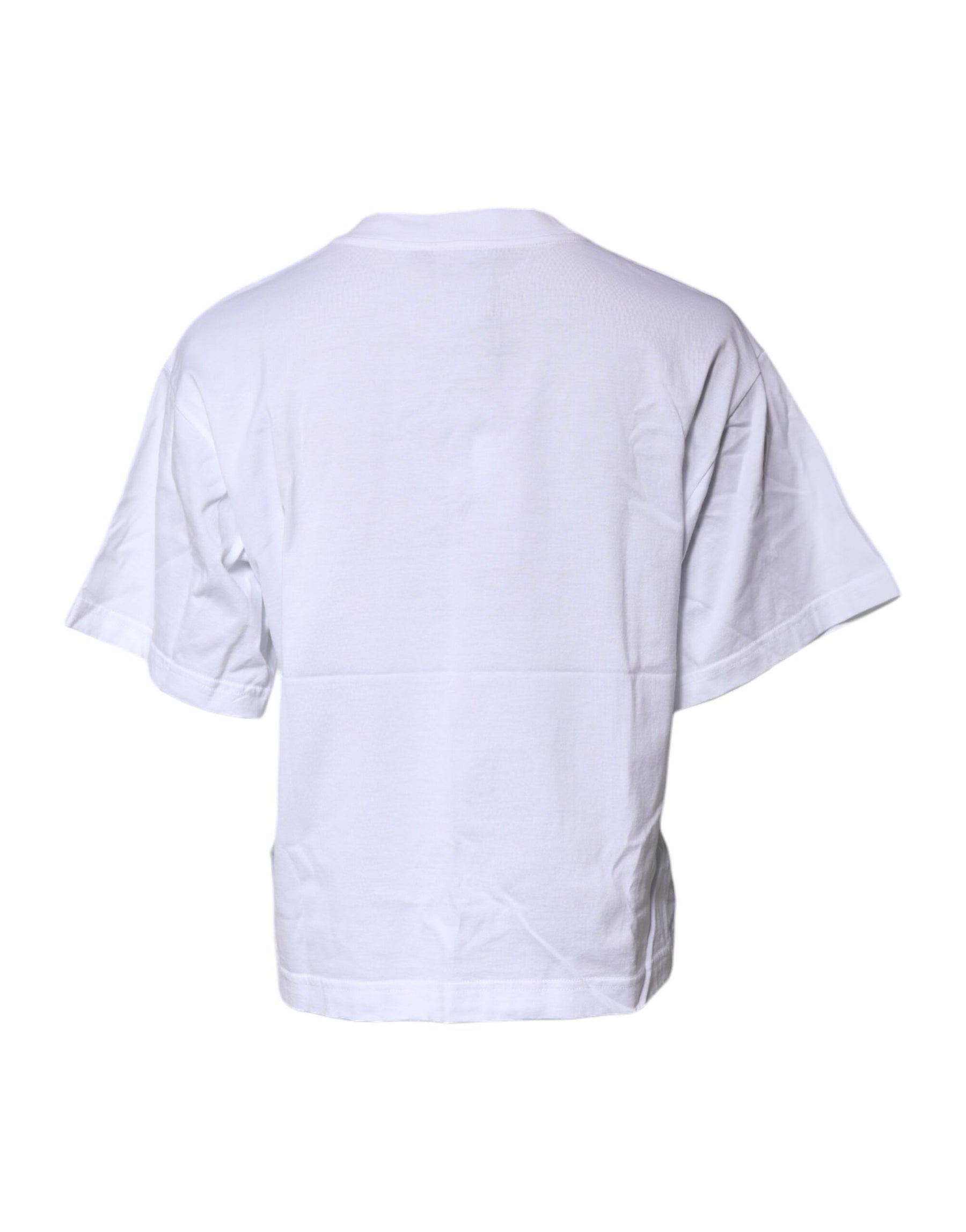 Dolce & Gabbana White Printed Round Neck Top Cotton T-shirt | Regal Royce