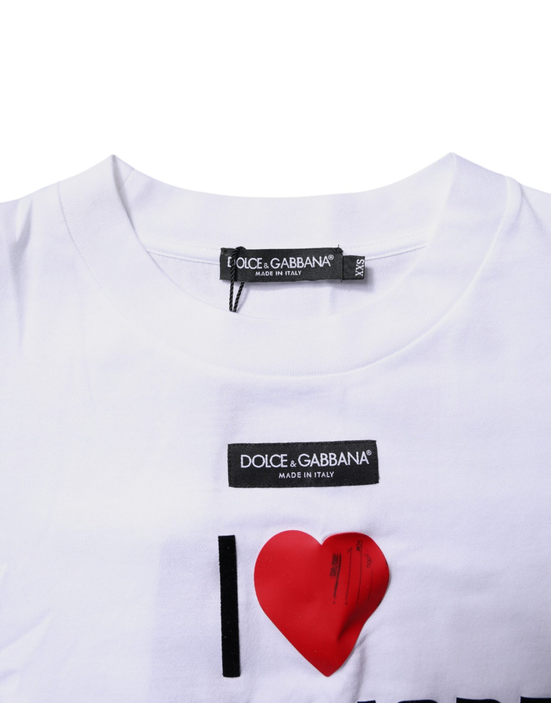 Dolce & Gabbana White Printed Round Neck Top Cotton T-shirt | Regal Royce