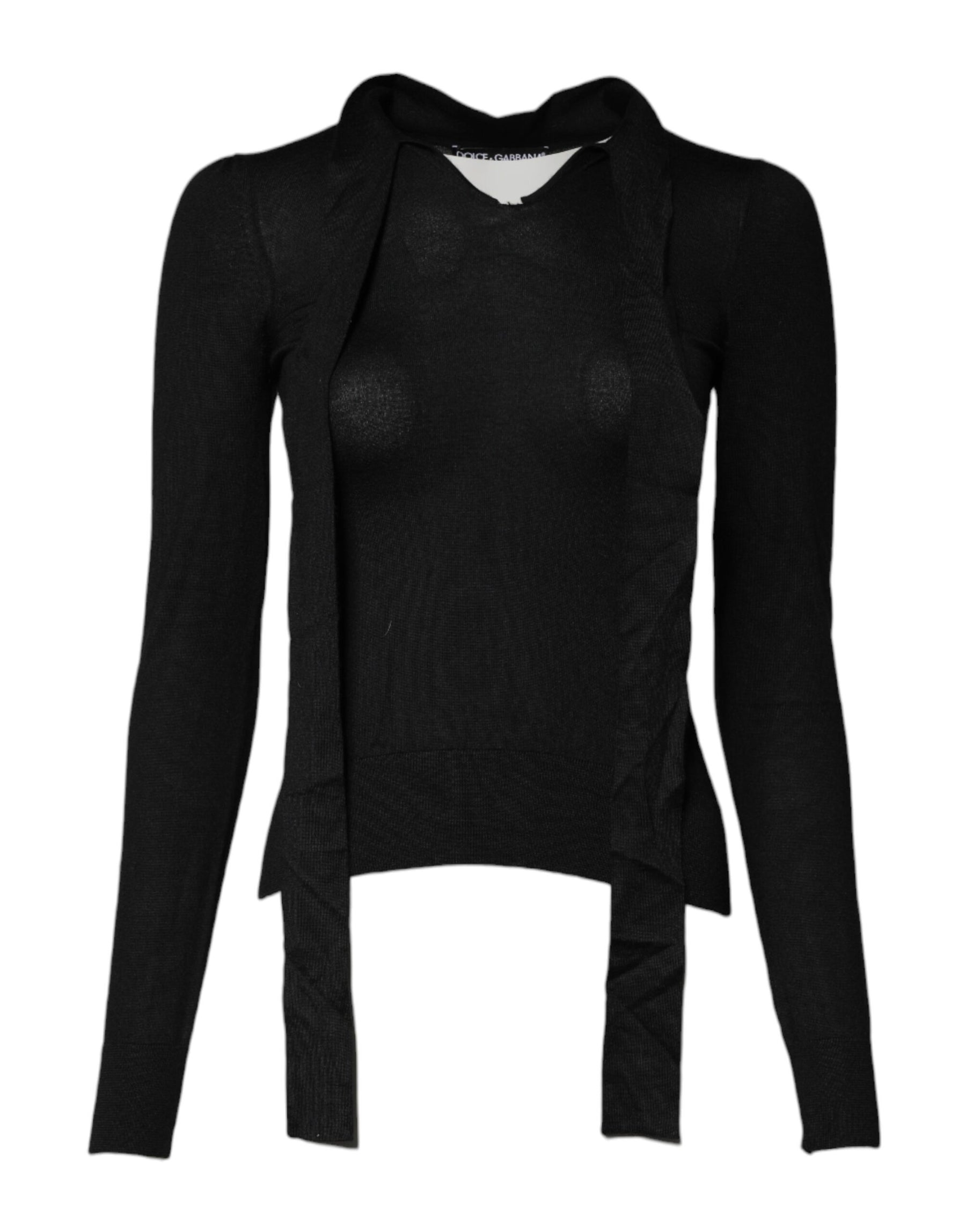 Dolce & Gabbana Black Cashmere Ascot Collar Long Sleeve Top | Regal Royce