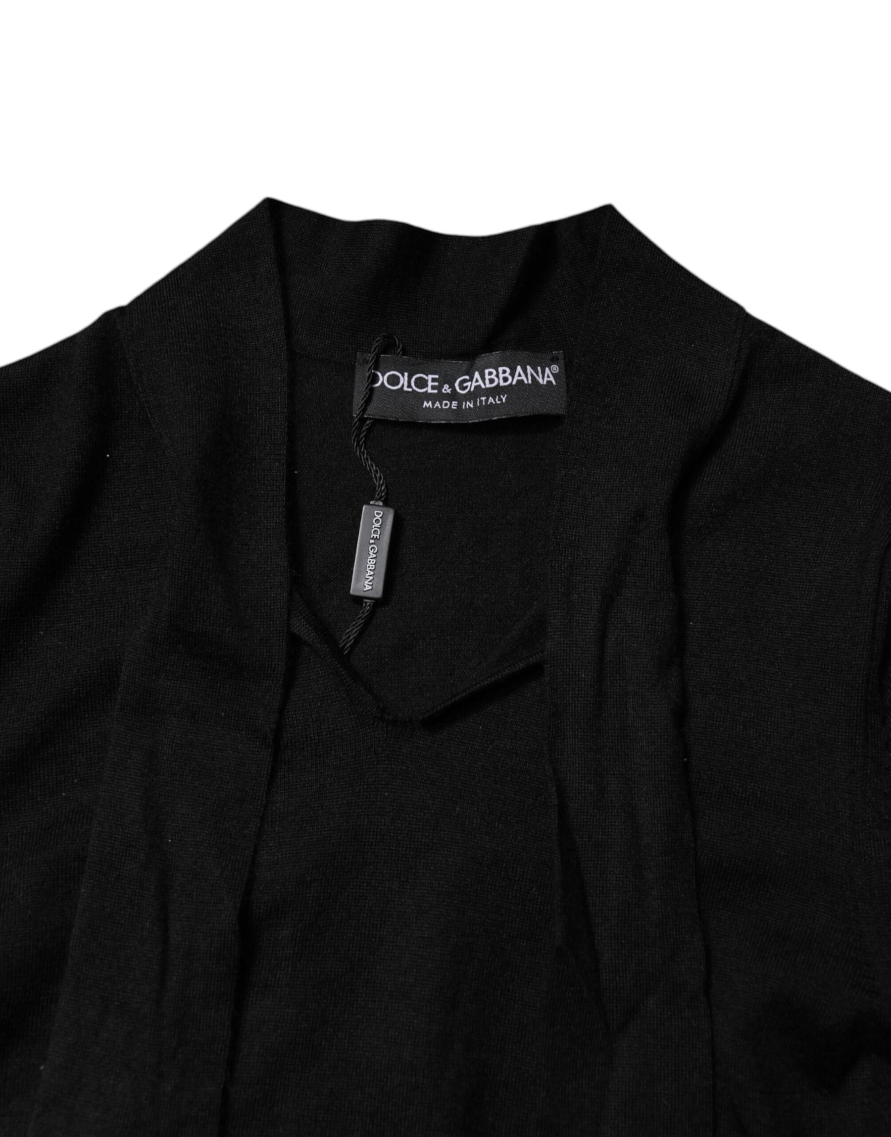 Dolce & Gabbana Black Cashmere Ascot Collar Long Sleeve Top | Regal Royce