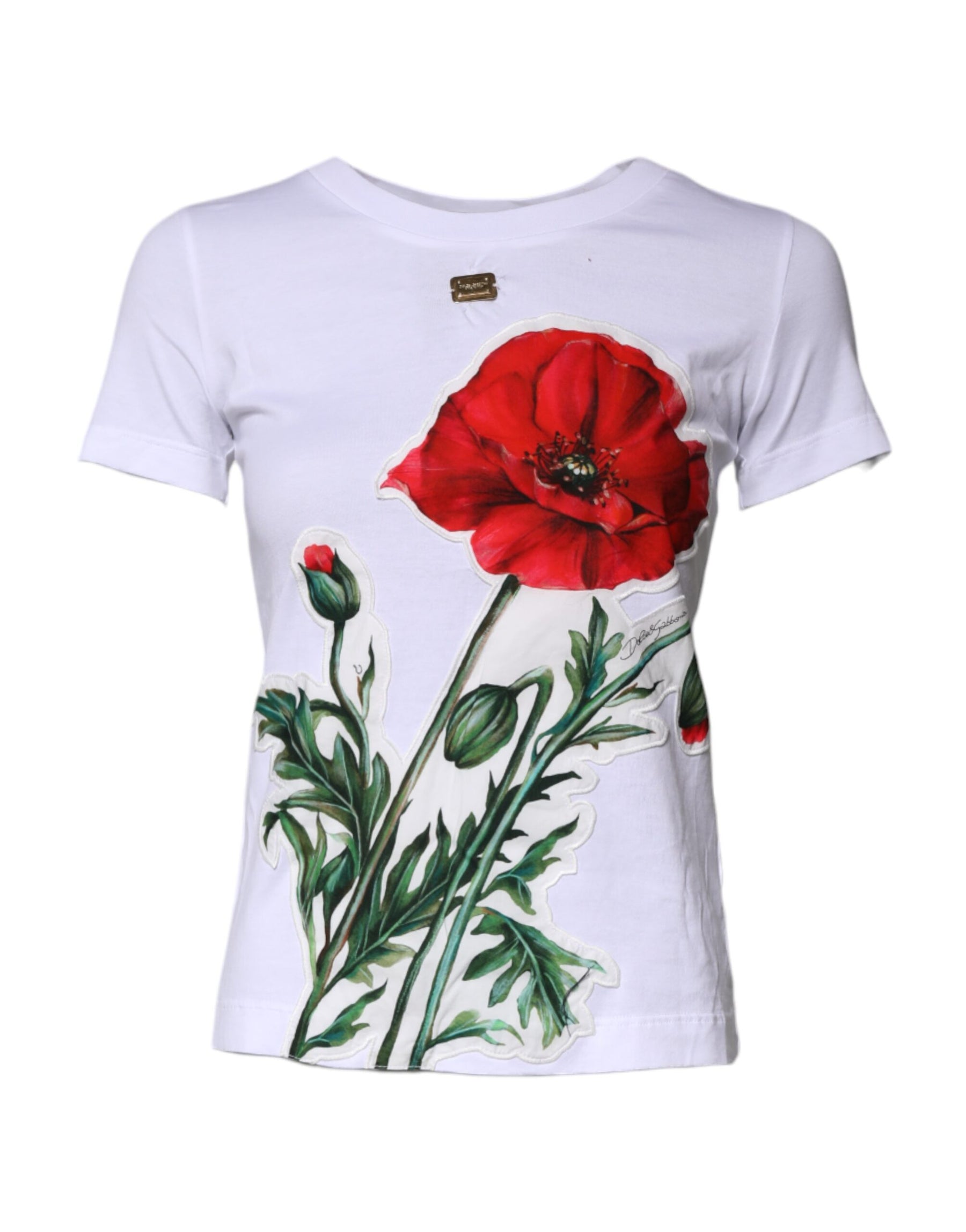 Dolce & Gabbana White Floral Print Cotton Crew Neck T-shirt | Regal Royce