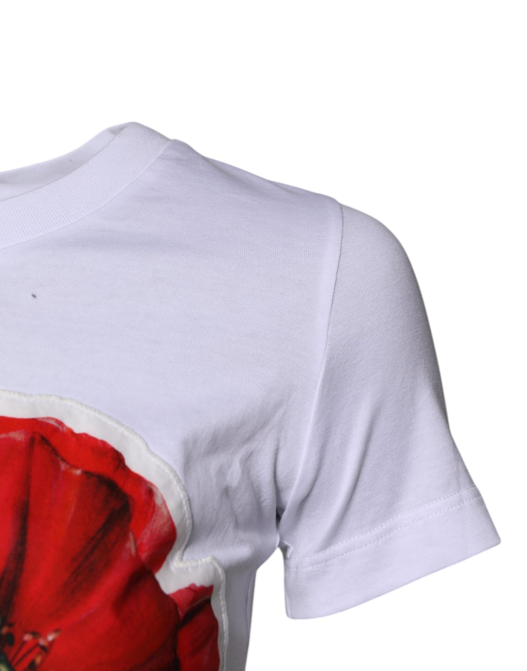 Dolce & Gabbana White Floral Print Cotton Crew Neck T-shirt | Regal Royce