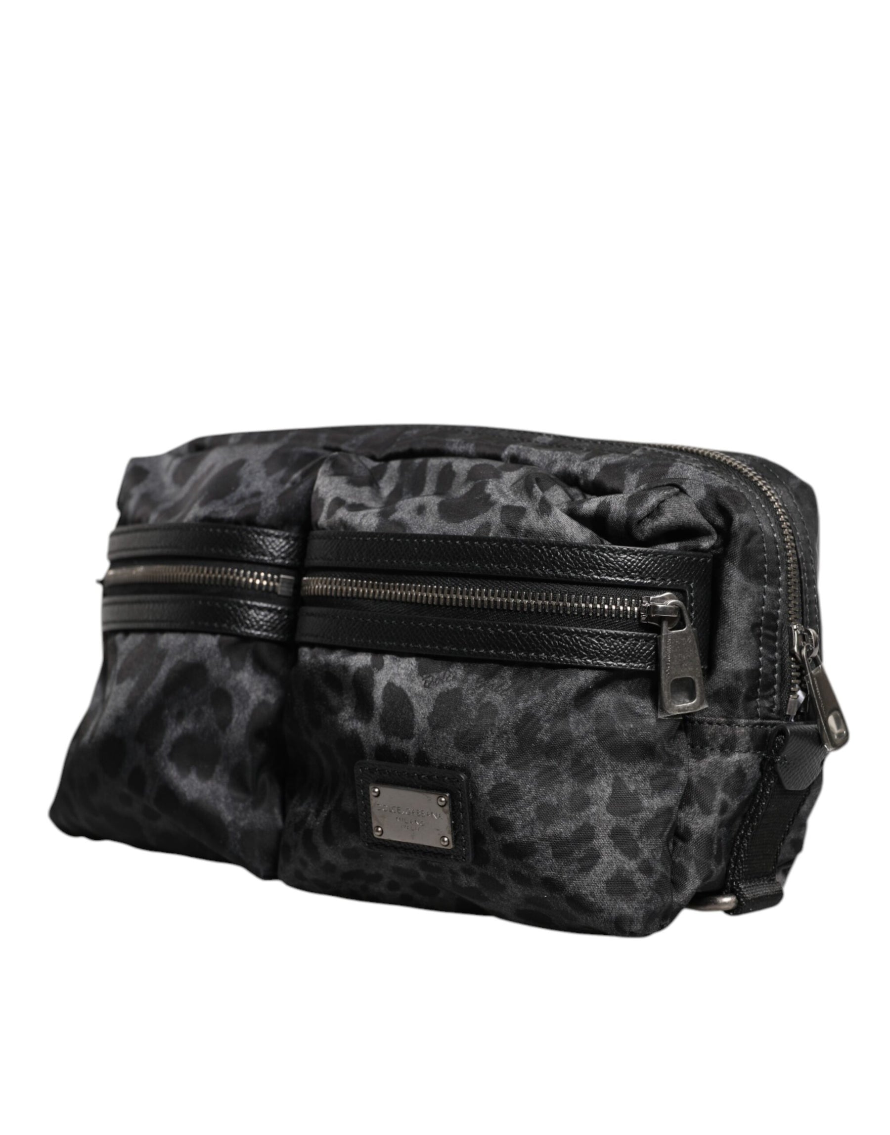 Dolce & Gabbana Black Gray Leopard DG Logo Belt Waist Fanny Pack Bag | Regal Royce