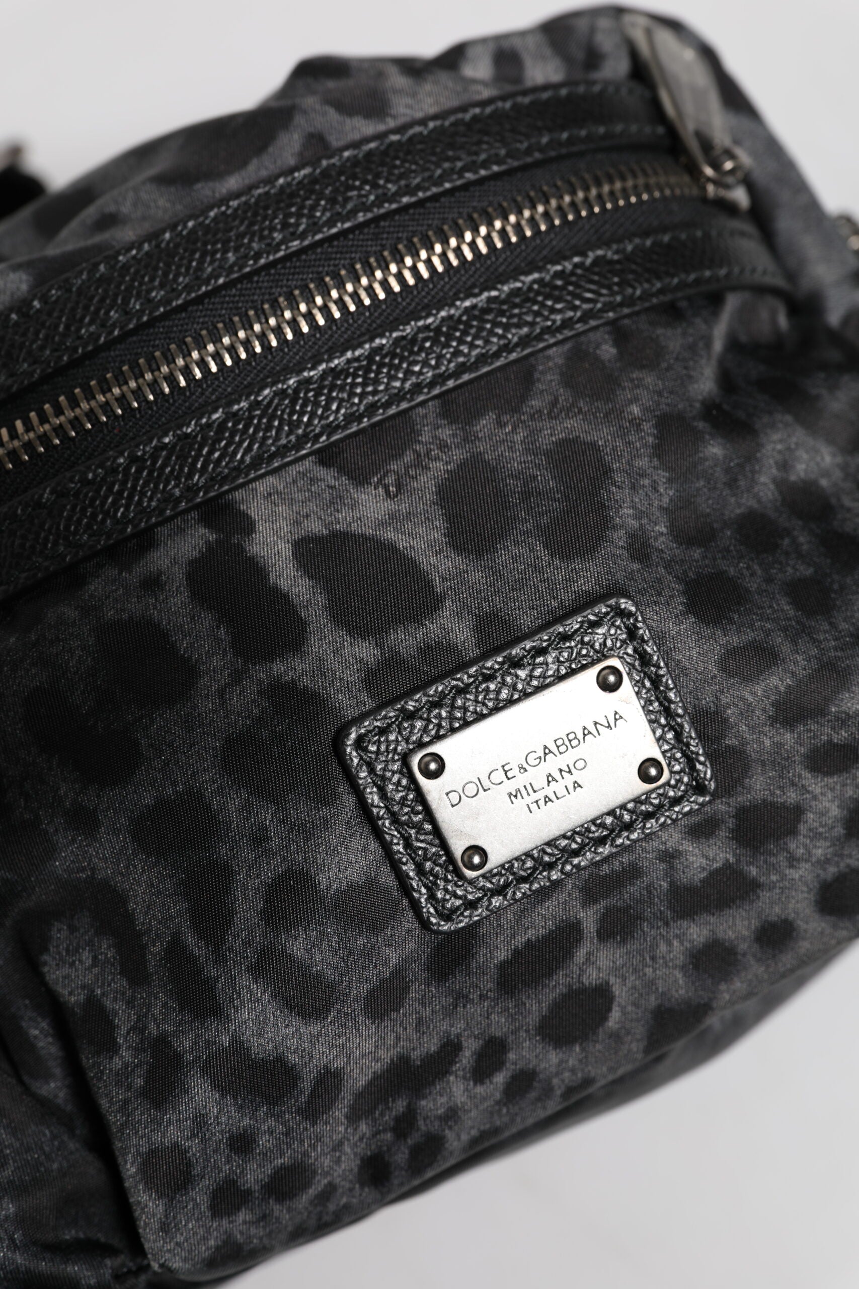 Dolce & Gabbana Black Gray Leopard DG Logo Belt Waist Fanny Pack Bag | Regal Royce