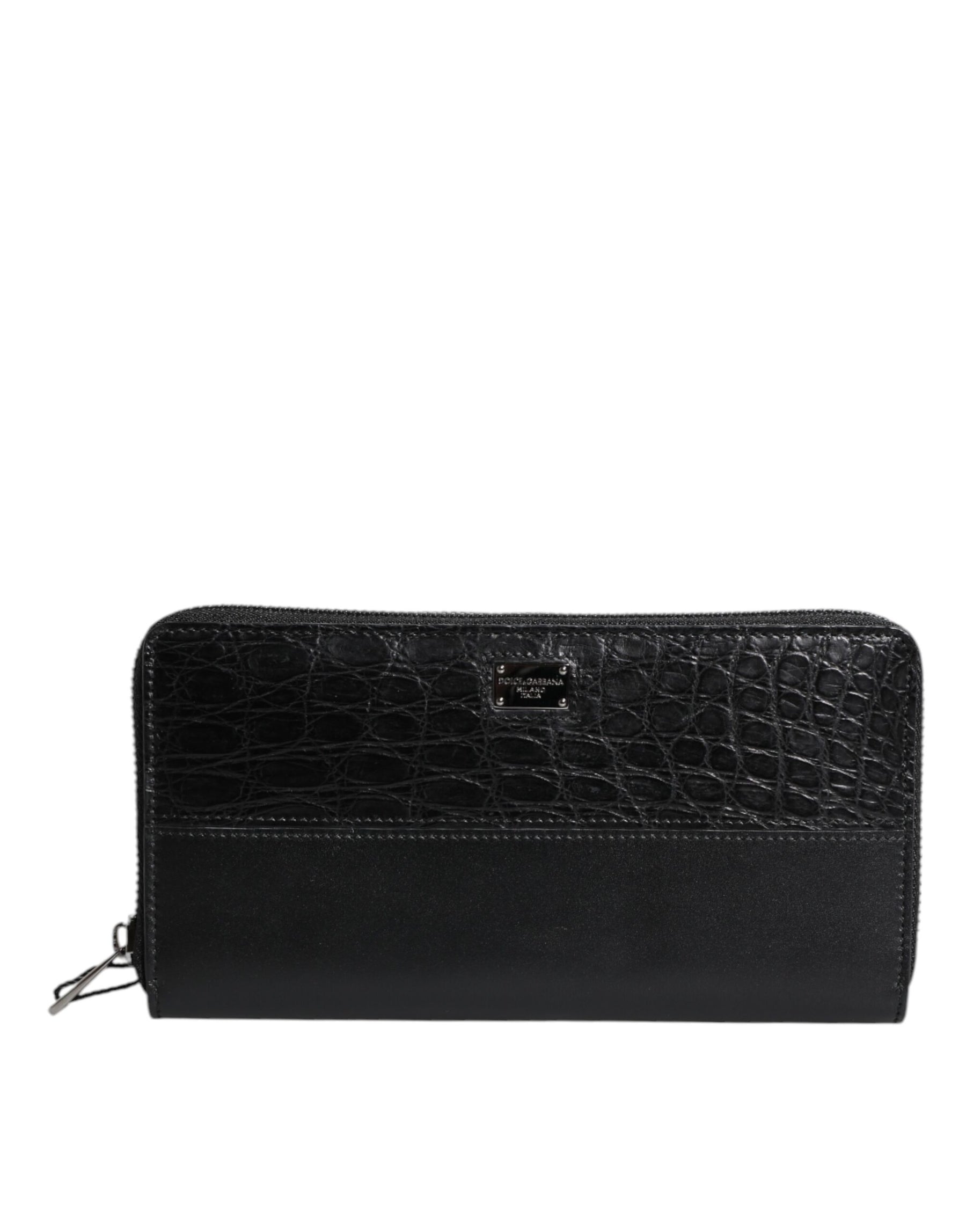 Dolce & Gabbana Black Leather Logo Plaque Zip Around Continental Wallet | Regal Royce