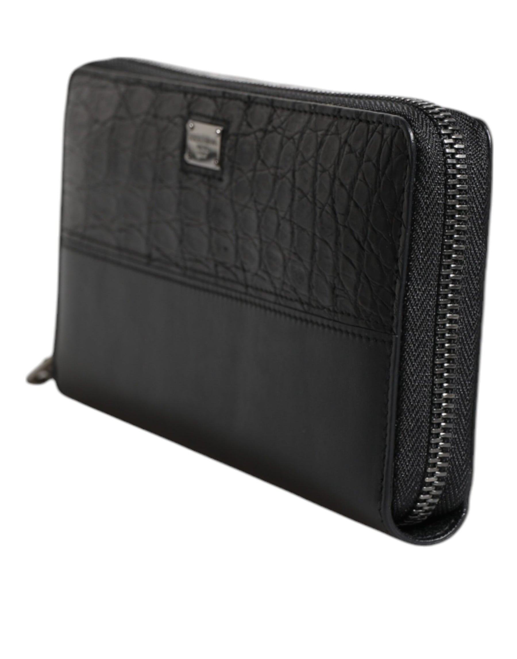 Dolce & Gabbana Black Leather Logo Plaque Zip Around Continental Wallet | Regal Royce