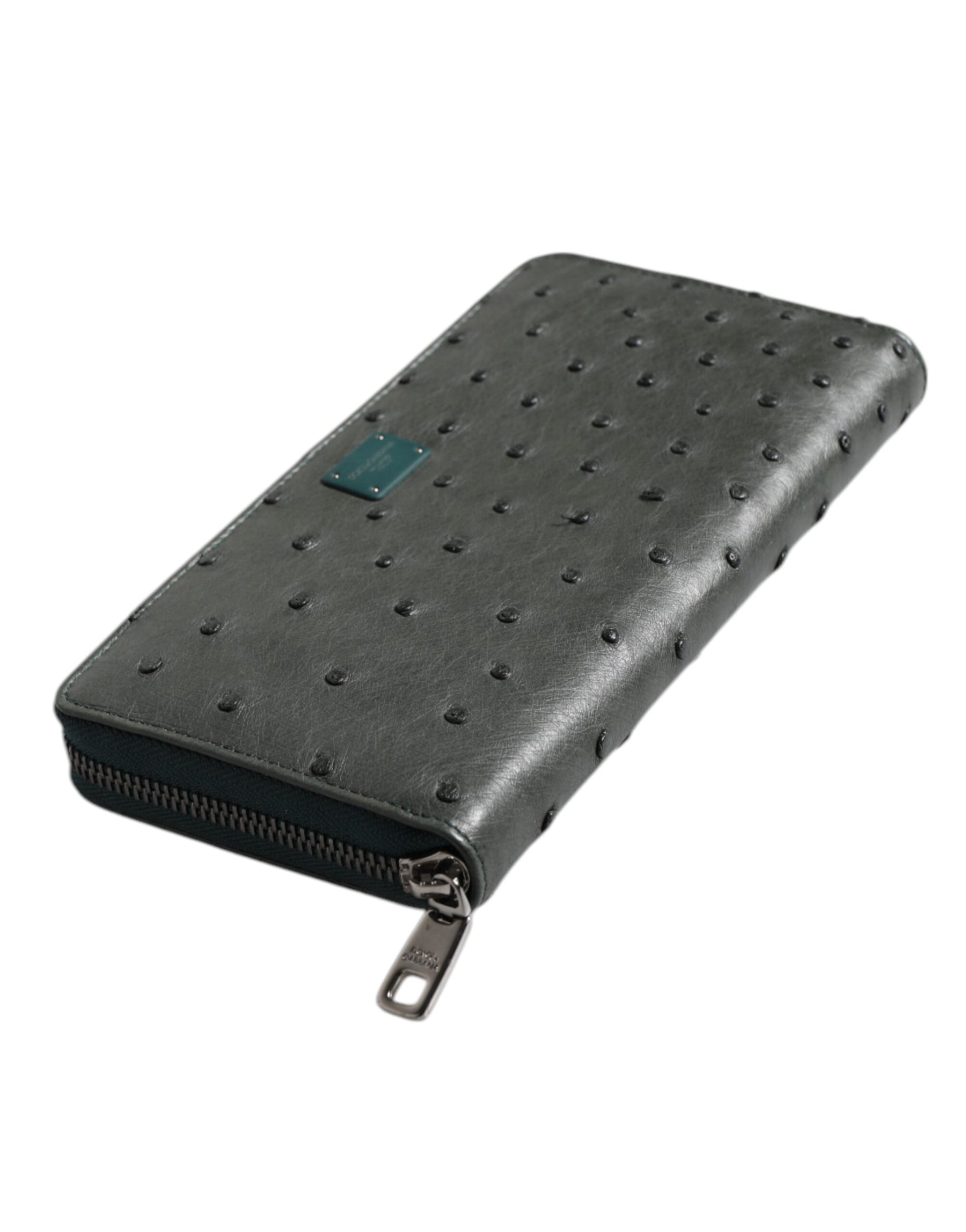 Dolce & Gabbana Green Ostrich Logo Plaque Zip Around Continental Wallet | Regal Royce