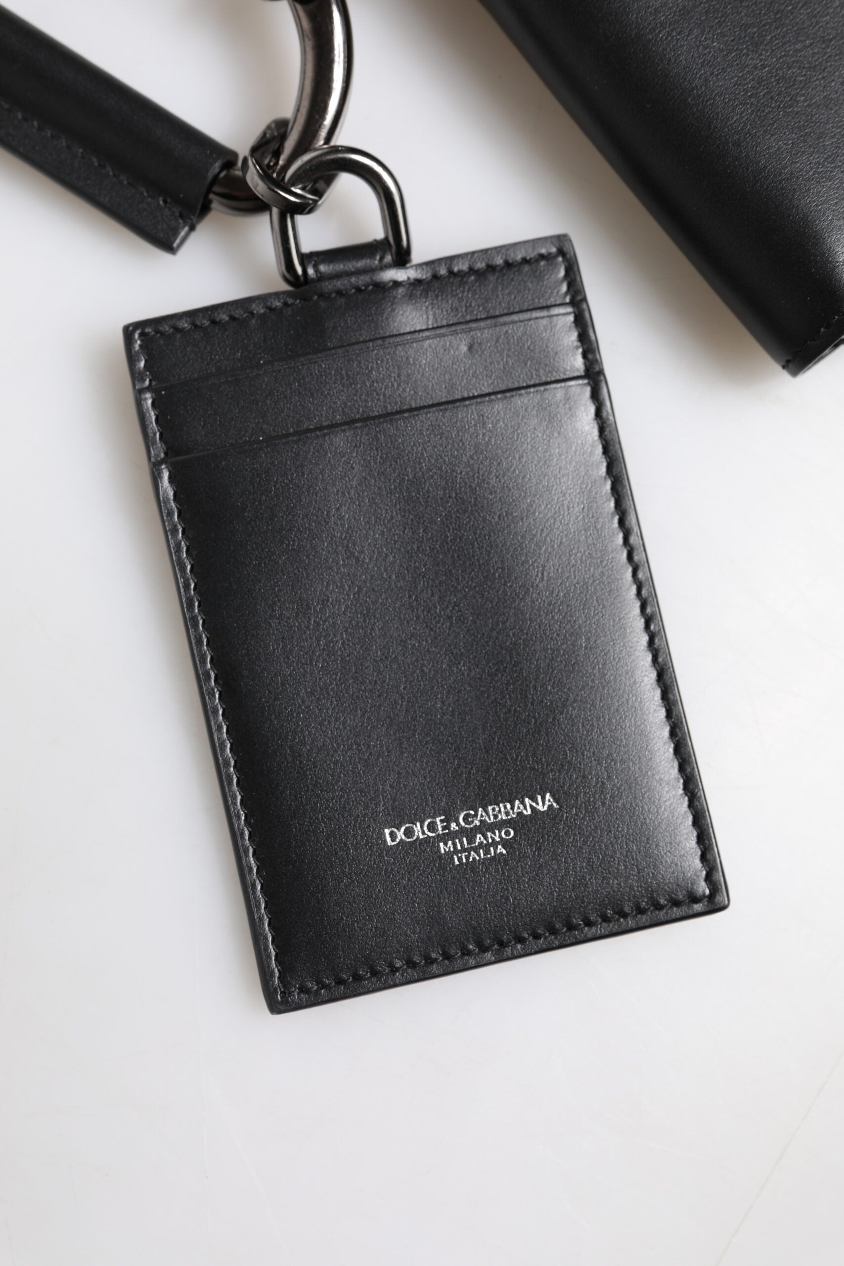 Dolce & Gabbana Black Leather Lanyard Zip Around Card Holder Wallet | Regal Royce
