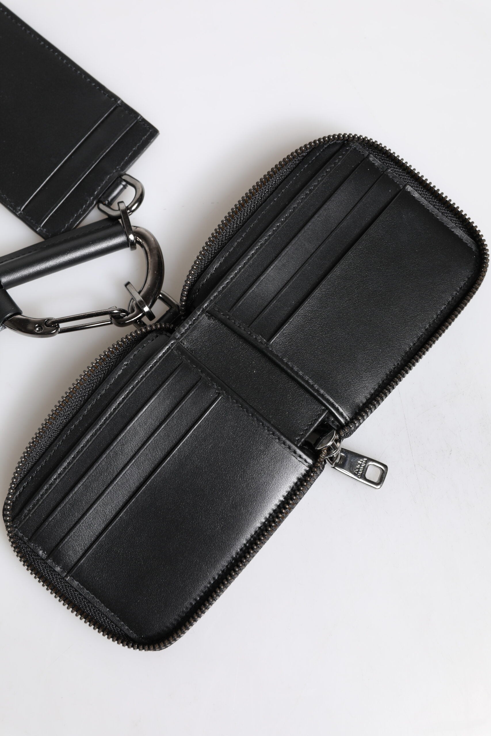 Dolce & Gabbana Black Leather Lanyard Zip Around Card Holder Wallet | Regal Royce