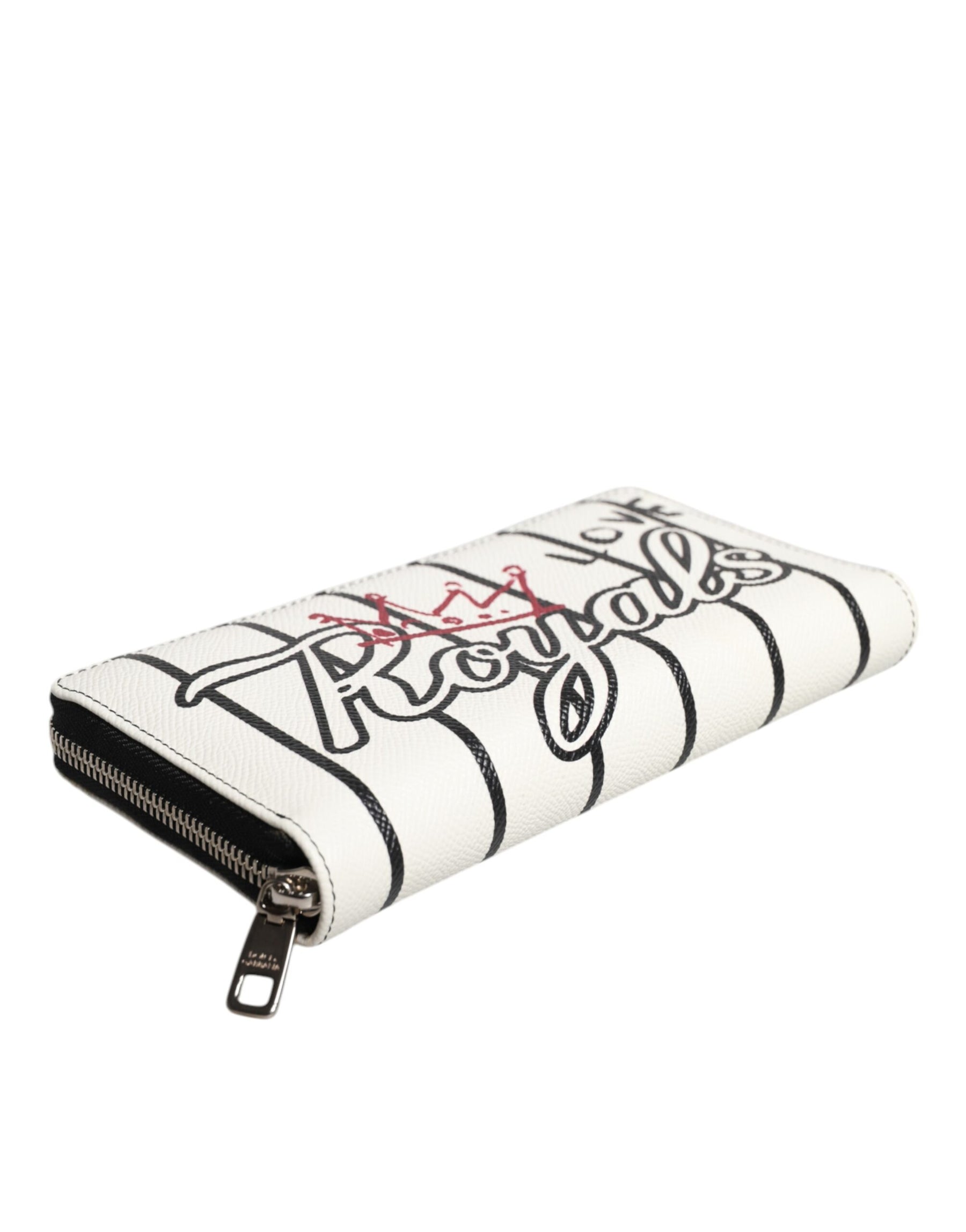 Dolce & Gabbana White Leather DG Crown Royals Continental Zip Around Wallet | Regal Royce