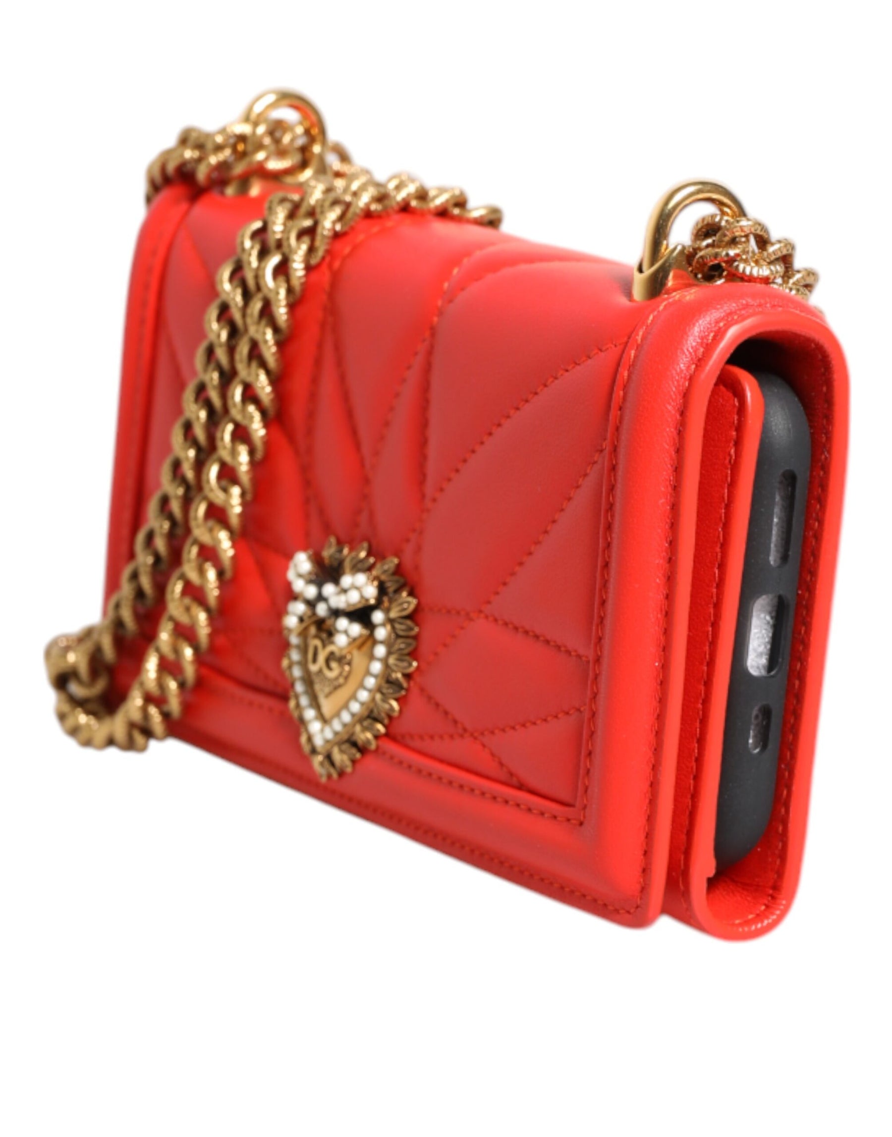 Dolce & Gabbana Red Leather Quilted Devotion Crossbody Phone Cover Bag | Regal Royce