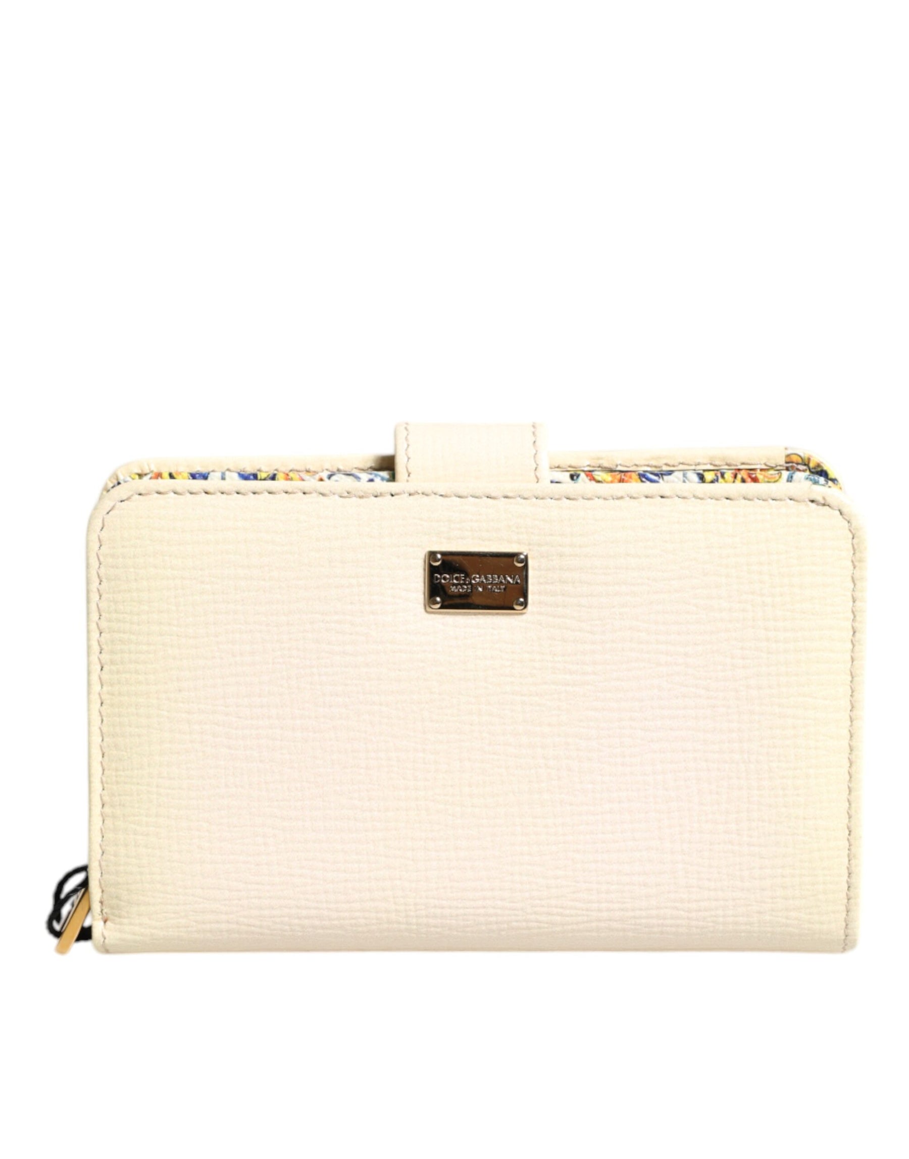 Dolce & Gabbana Ivory Calf Leather Compact Logo Plaque Card Holder Wallet | Regal Royce