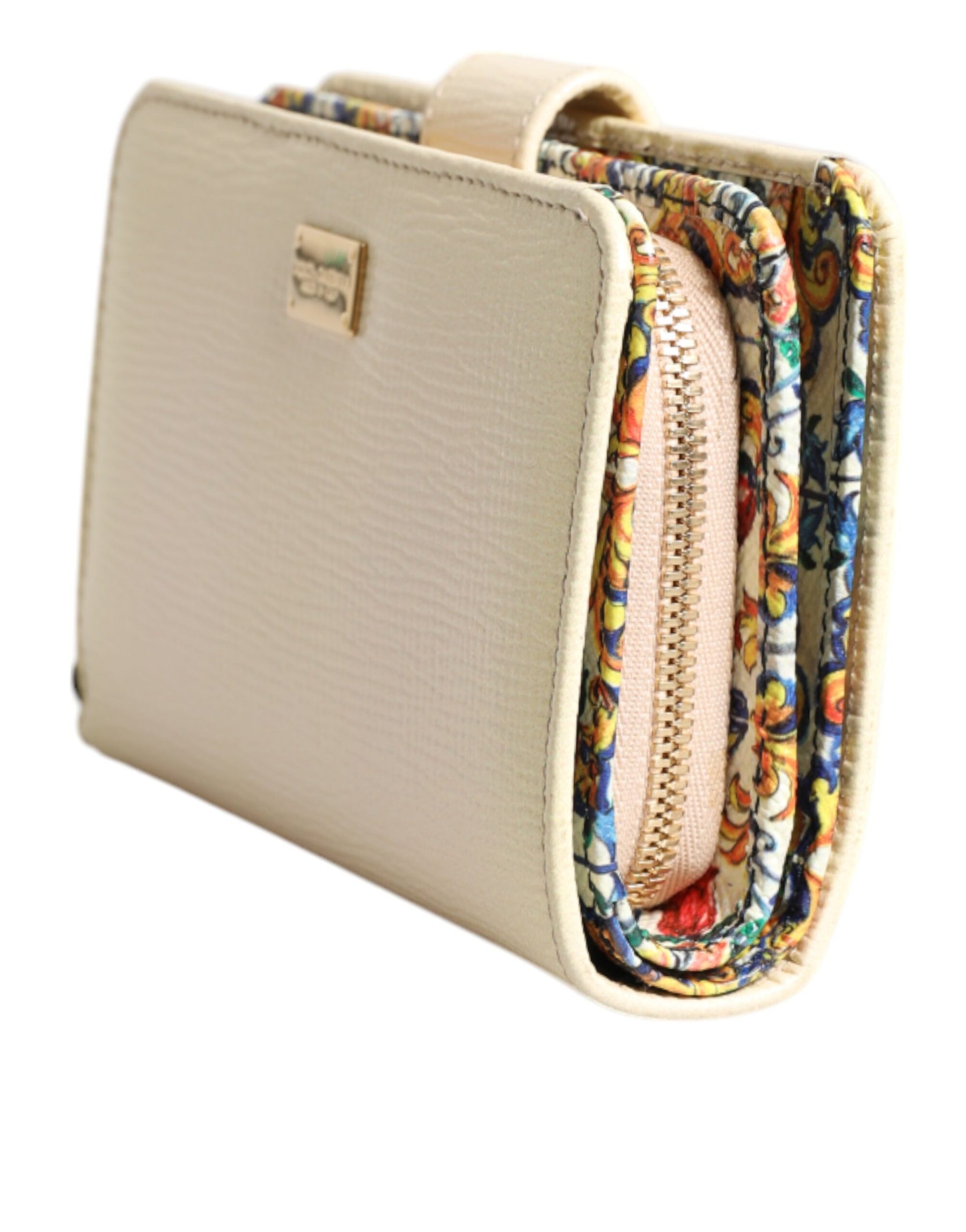 Dolce & Gabbana Ivory Calf Leather Compact Logo Plaque Card Holder Wallet | Regal Royce