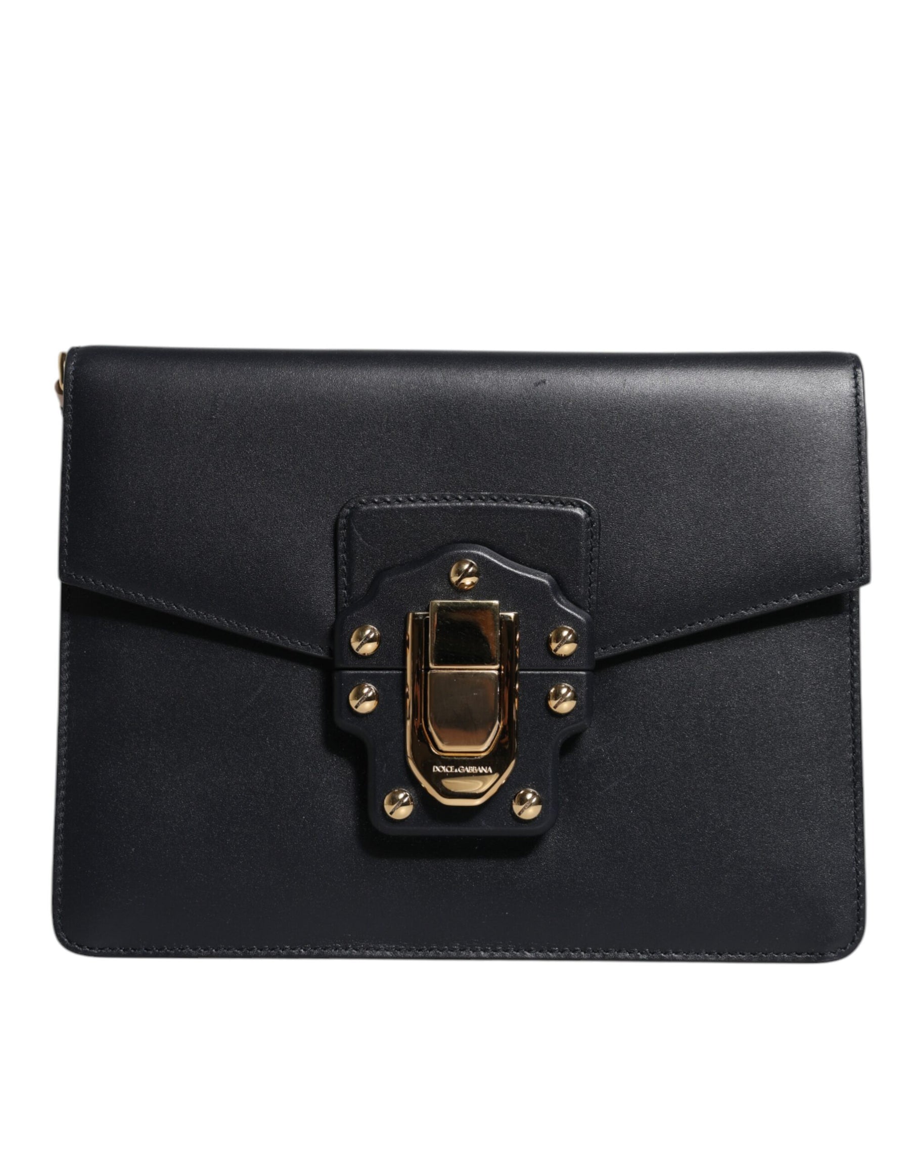 Dolce & Gabbana Black Leather Logo Gold Crossbody Purse Bag | Regal Royce