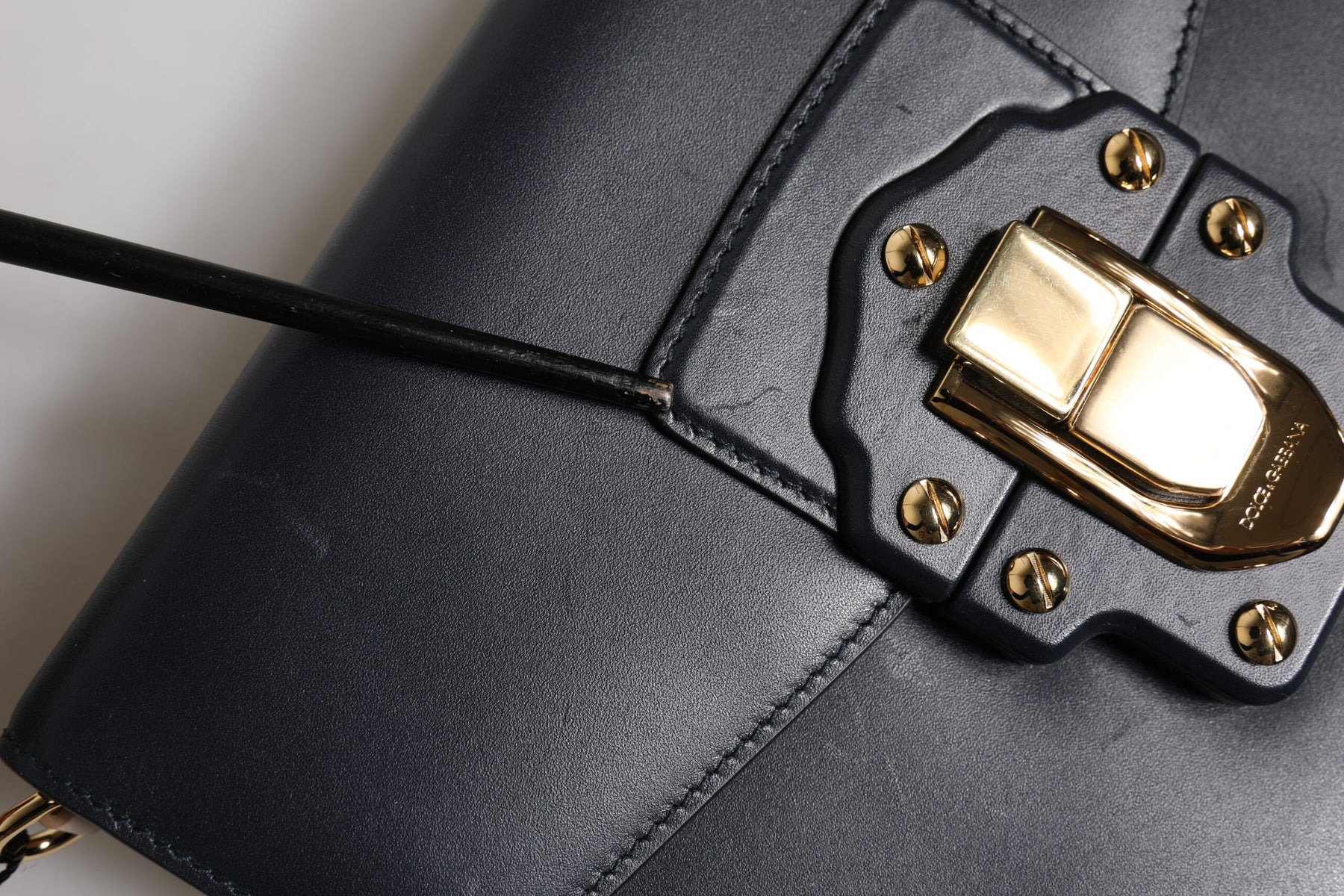 Dolce & Gabbana Black Leather Logo Gold Crossbody Purse Bag | Regal Royce