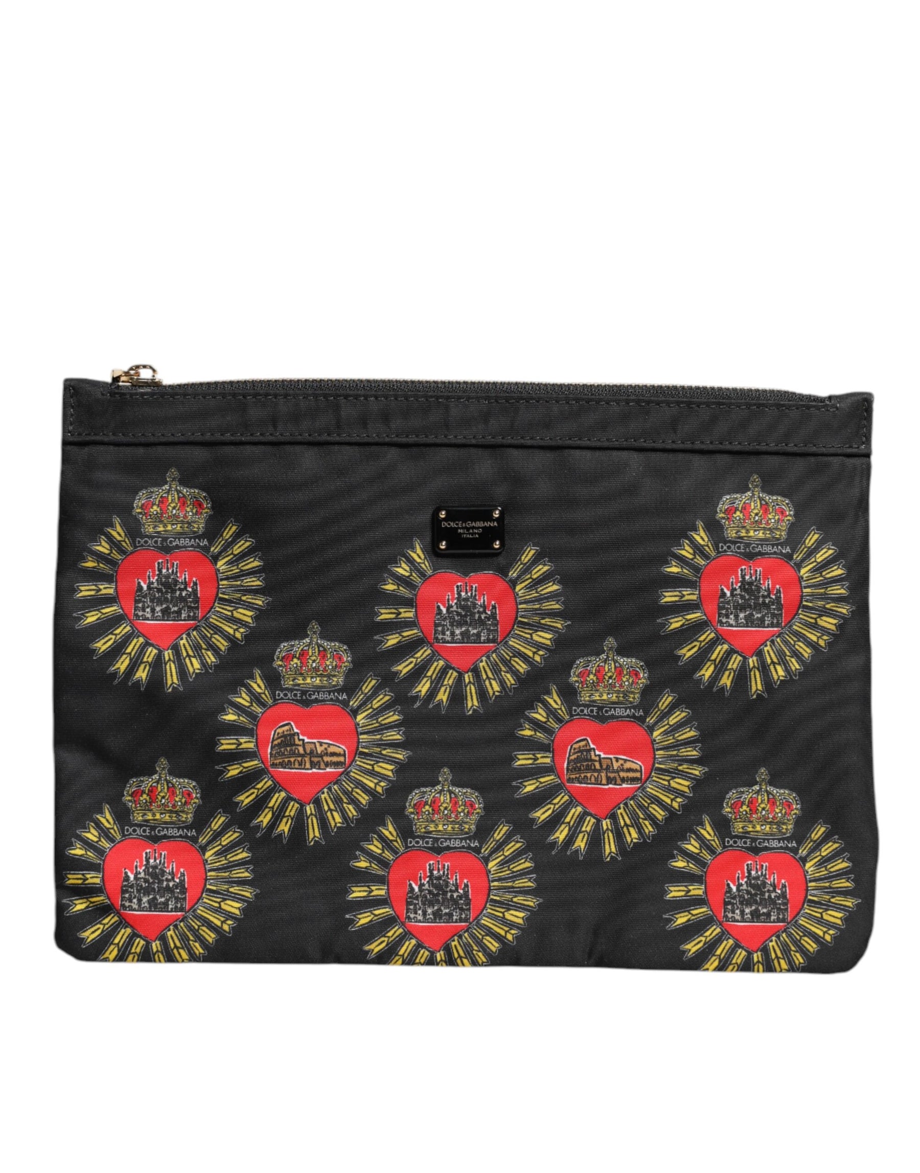 Dolce & Gabbana Black Red Nylon Sacred Heart Clutch Pouch Bag | Regal Royce