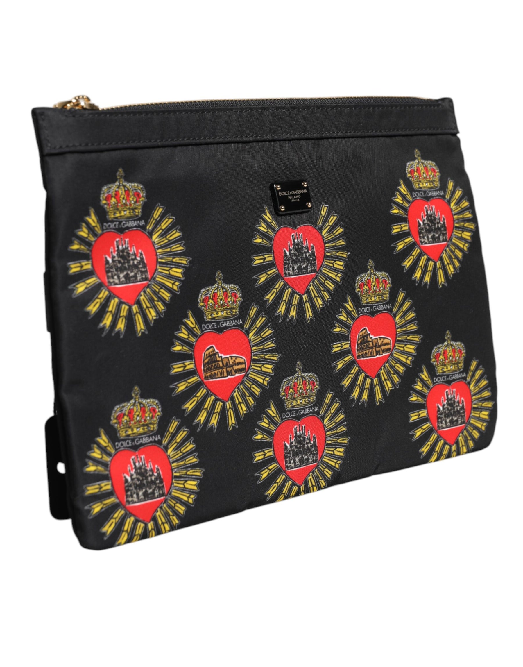 Dolce & Gabbana Black Red Nylon Sacred Heart Clutch Pouch Bag | Regal Royce