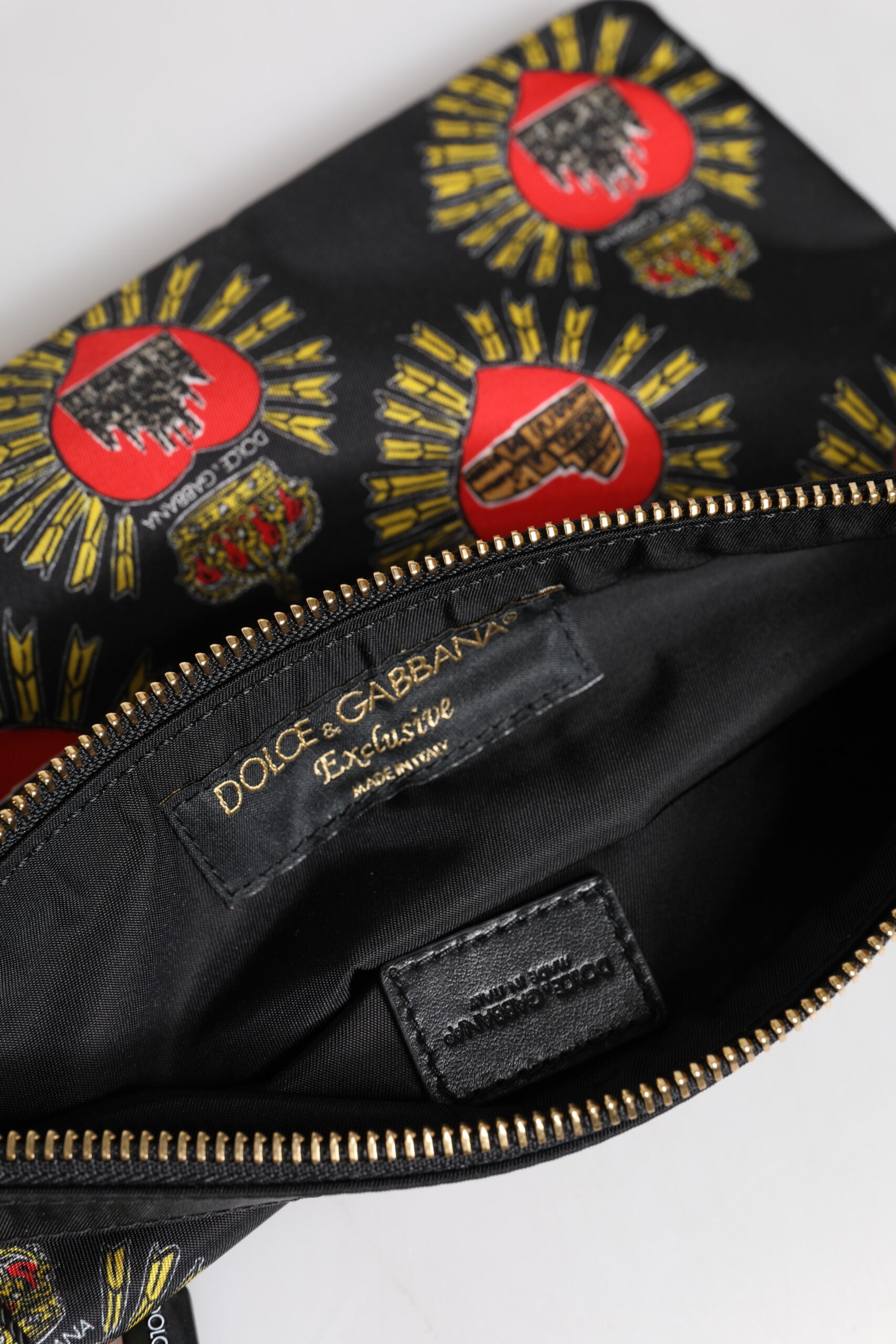 Dolce & Gabbana Black Red Nylon Sacred Heart Clutch Pouch Bag | Regal Royce