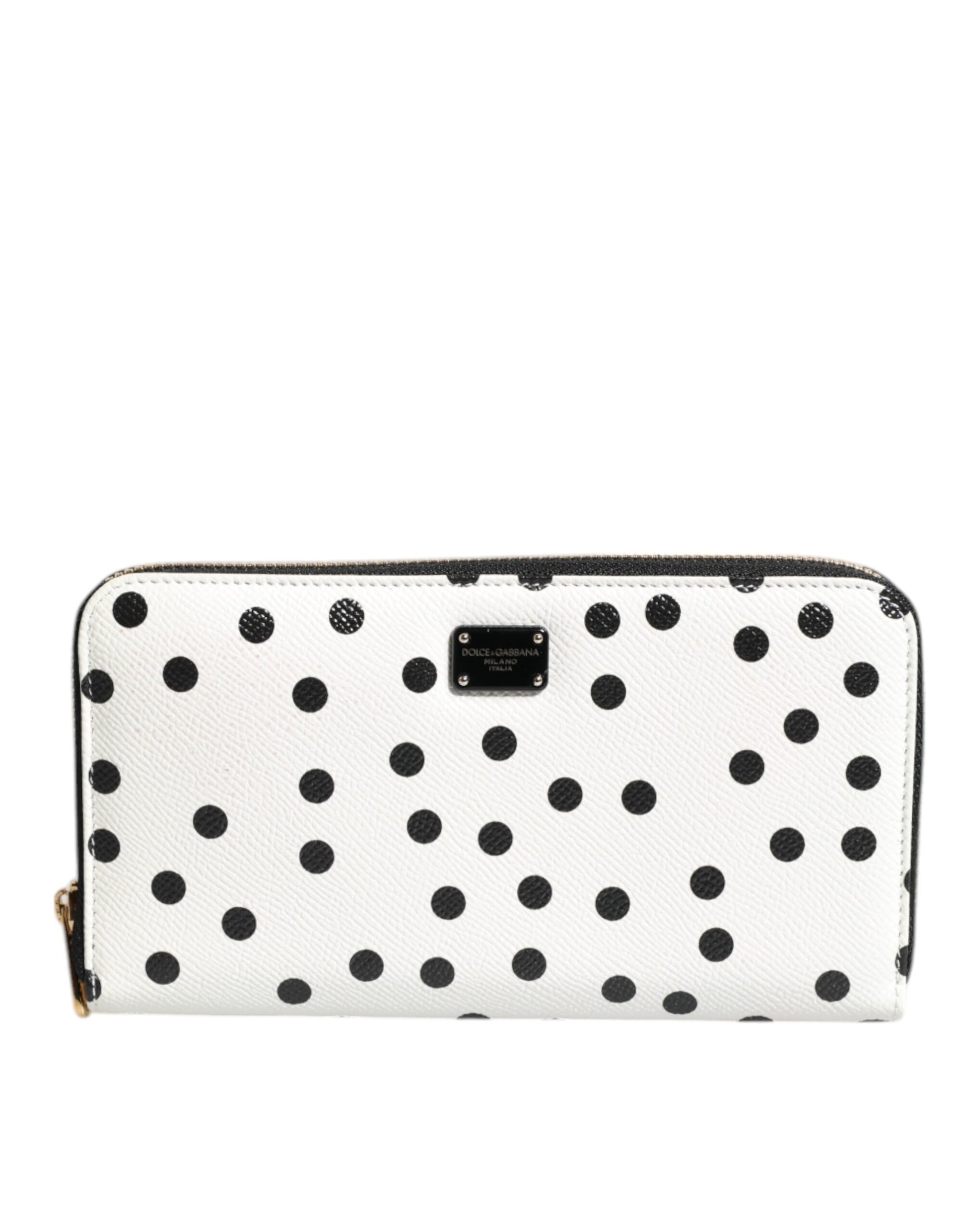 Dolce & Gabbana White Black Striped Leather Zip Around Continental Wallet