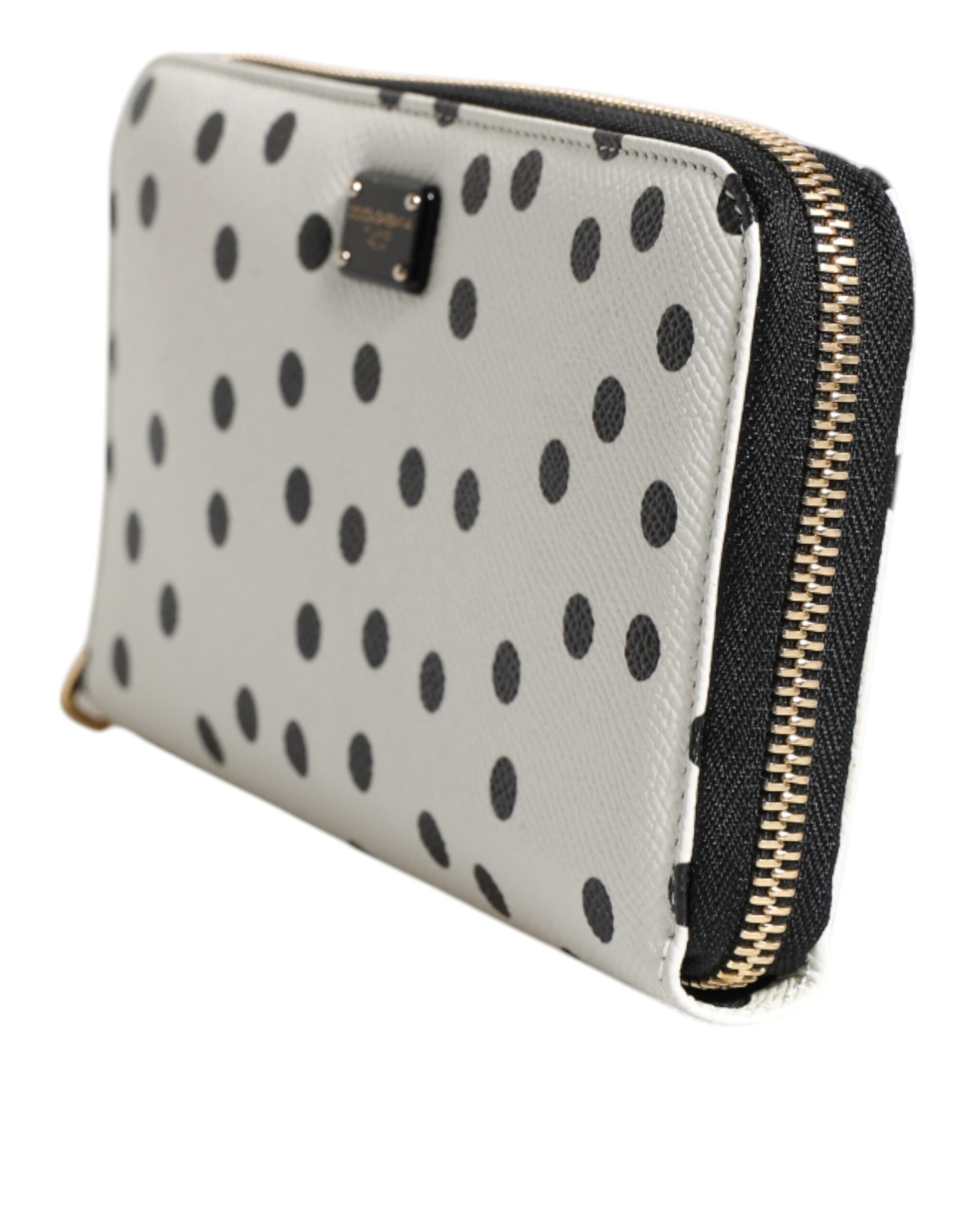 Dolce & Gabbana White Black Striped Leather Zip Around Continental Wallet
