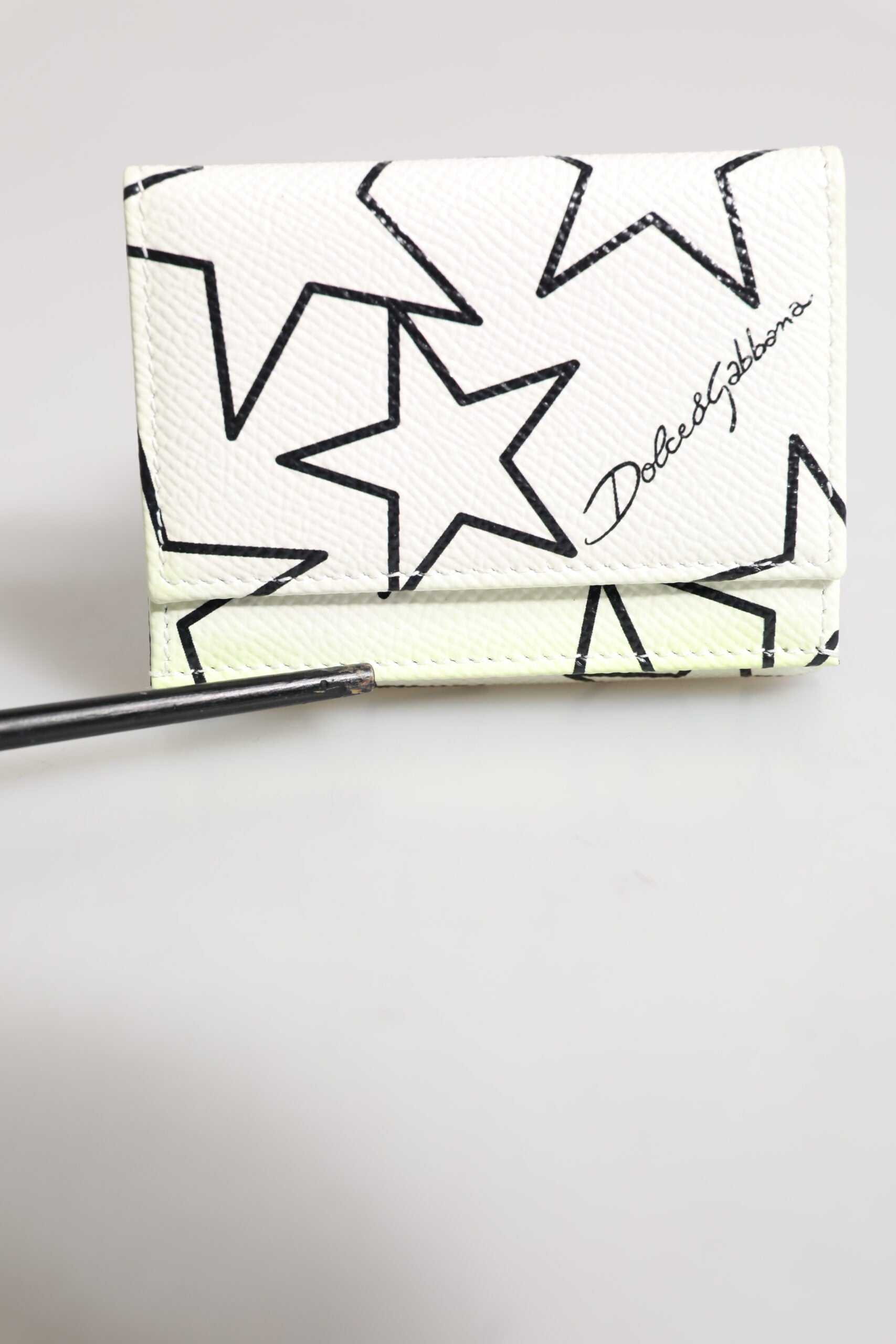 Dolce & Gabbana White Leather Trifold DG Star Print Card Holder Wallet